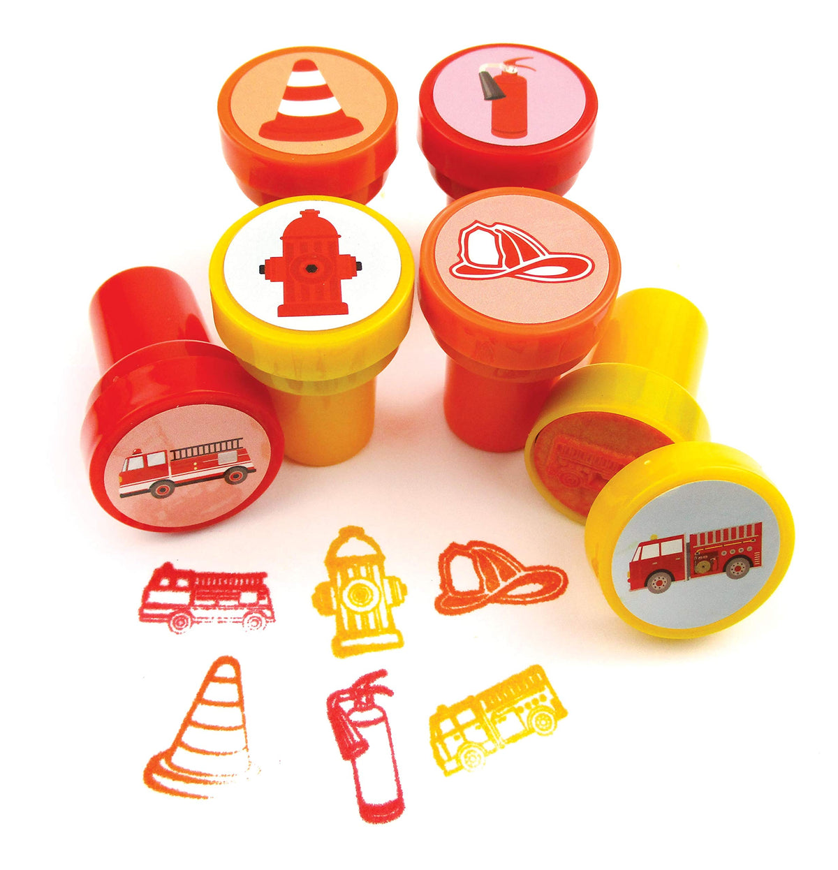 TINYMILLS 24 Pcs Firetrucks Stampers for Kids – Pre-Inked, Non-Toxic Craft Tools