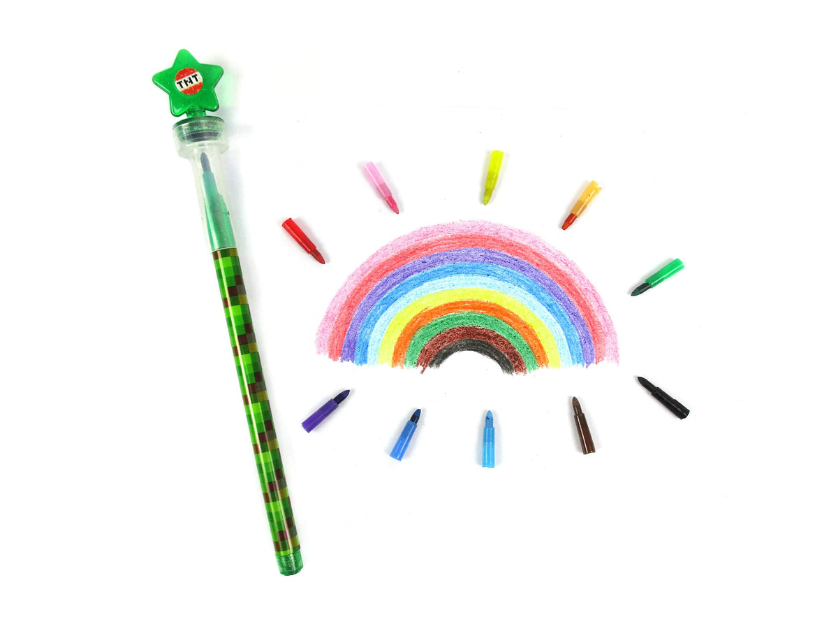 TINYMILLS Pixel Miner 24 Pcs – 2-in-1 Stackable Crayons with Stamper Toppers