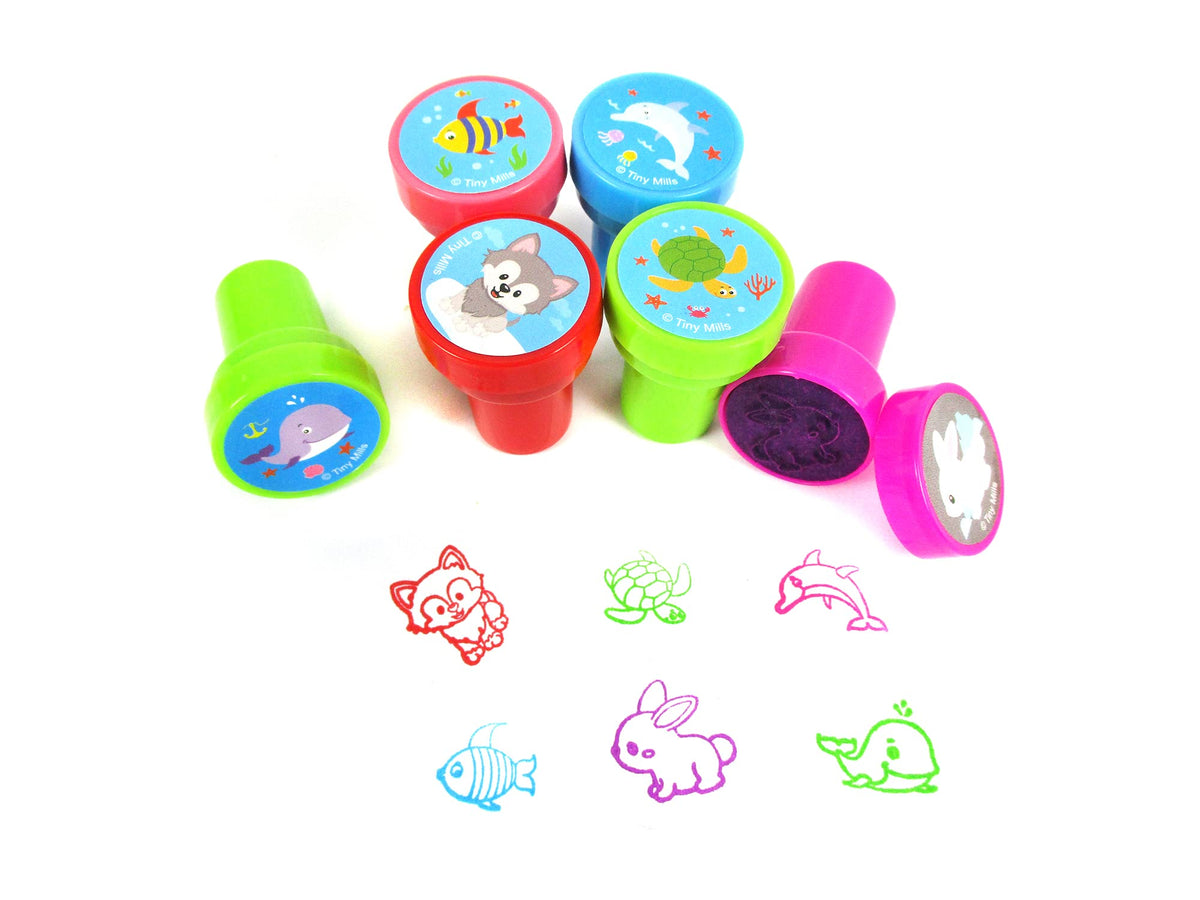 TINYMILLS 60 Pcs Animals Assorted Stampers – Pre-Inked Kids Craft Set for Parties & Class Rewards
