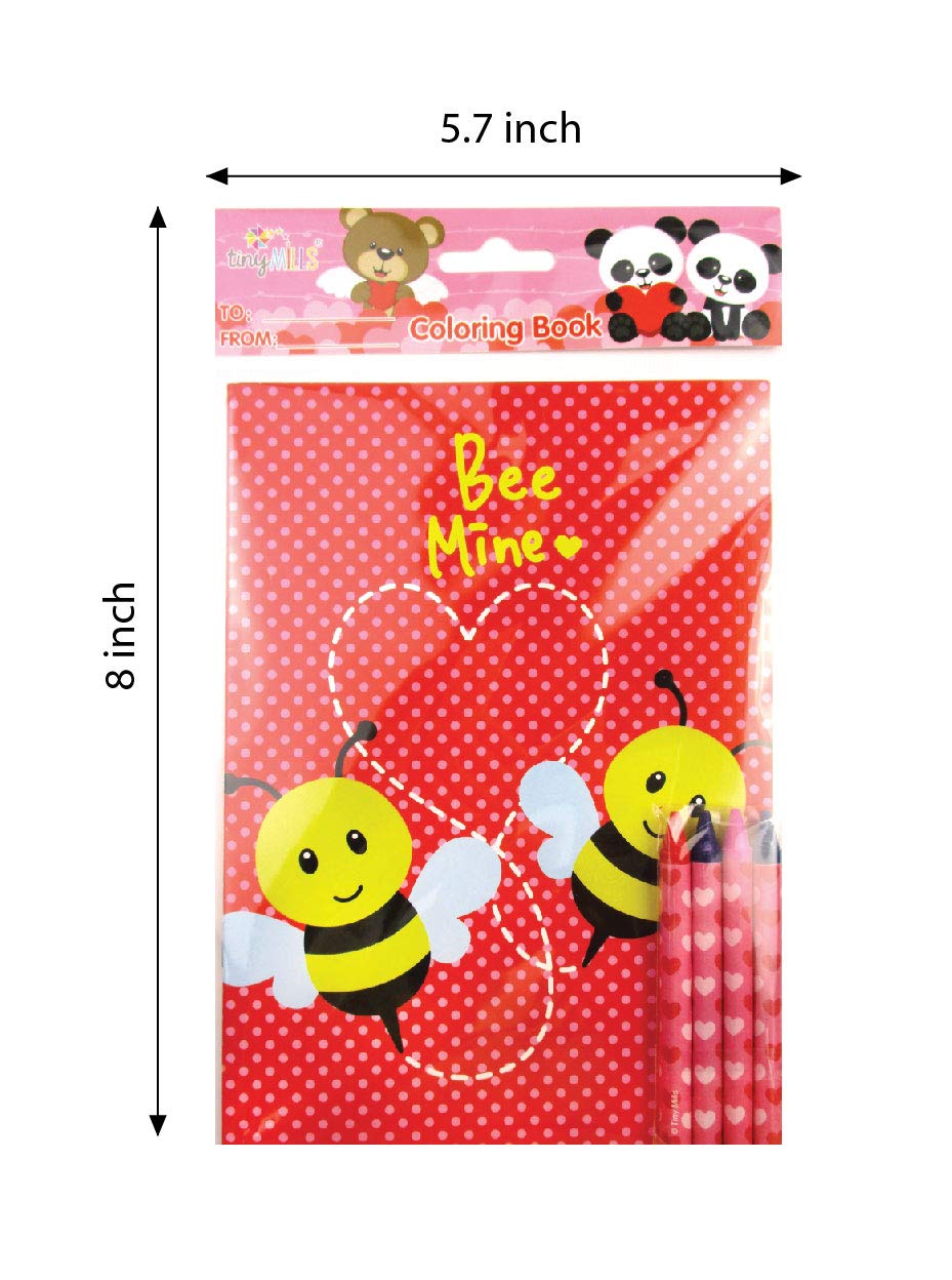 TINYMILLS Valentine Coloring Book & Crayon Set – 12 Books, 48 Crayons