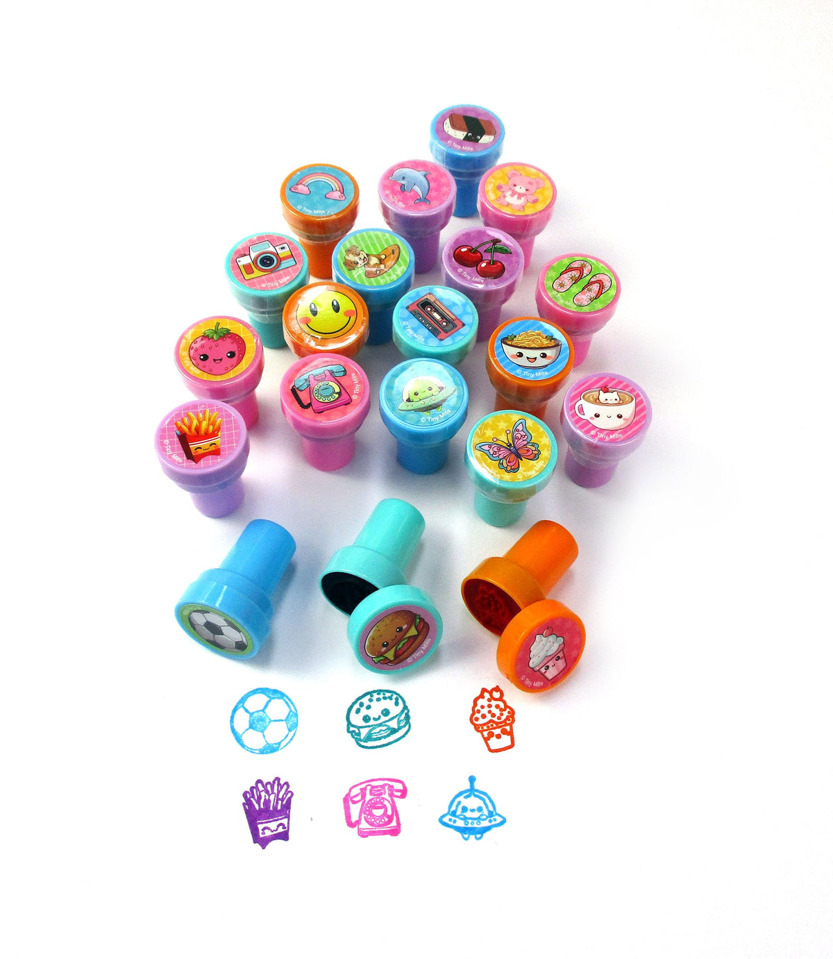 TINYMILLS 50 Pcs Assorted Kawaii Self-Inking Stamps – Cute Stamps for Party Favors, Classroom Rewards & Prizes