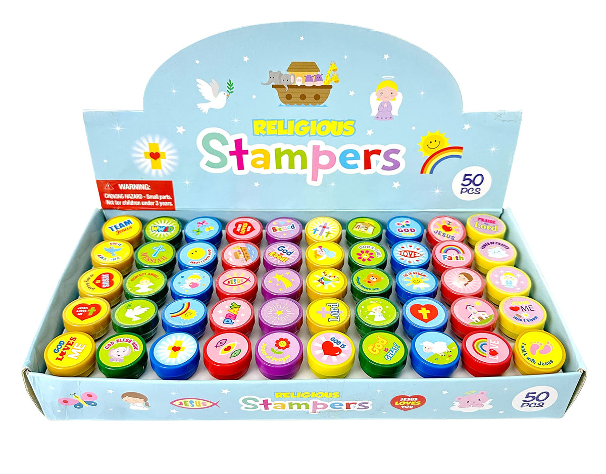 TINYMILLS 50 Pcs Religious Stampers for Kids – Self-Inking Christian Prizes for VBS & Sunday School