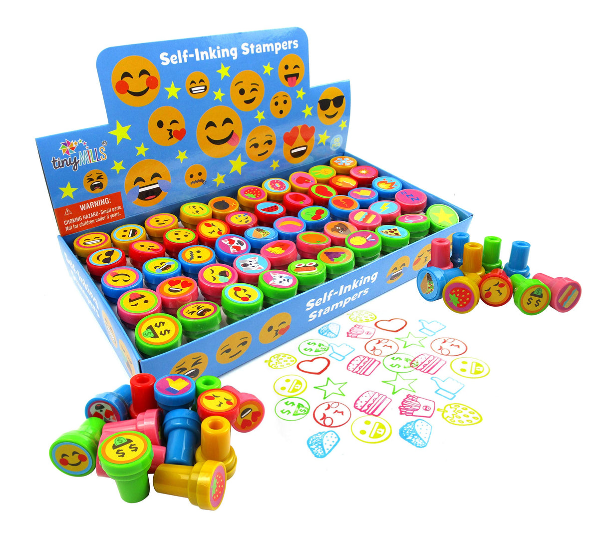 TINYMILLS 50 Pcs Emoticons Stamps – Self-Inking Emoji Stampers for Kids, Party Favors & Classroom Rewards