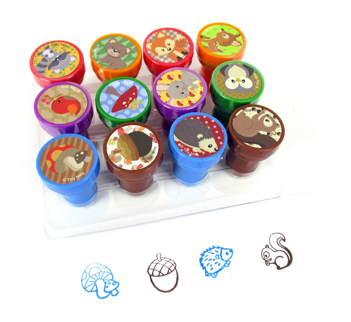 TINYMILLS 12 Pcs Woodland Critters Stamp Kit – Self-Inking Stamps for Kids
