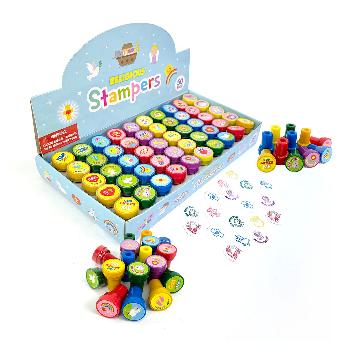 TINYMILLS 50 Pcs Religious Stampers for Kids – Self-Inking Christian Prizes for VBS & Sunday School