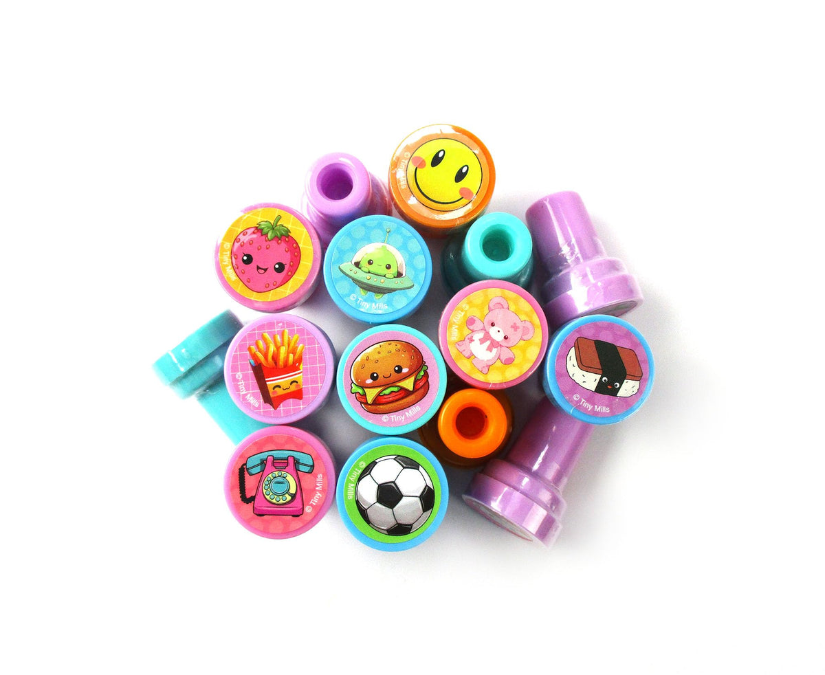 TINYMILLS 50 Pcs Assorted Kawaii Self-Inking Stamps – Cute Stamps for Party Favors, Classroom Rewards & Prizes