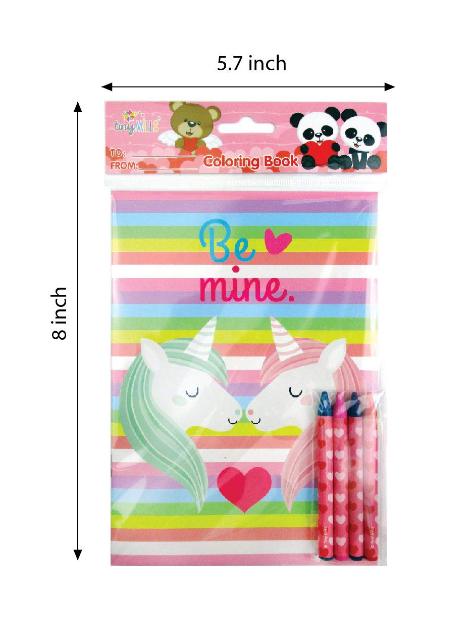 TINYMILLS Valentine Coloring Book & Crayon Set – 12 Books, 48 Crayons