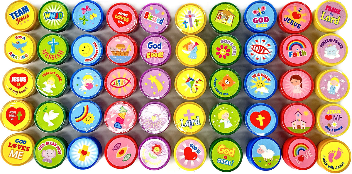TINYMILLS 50 Pcs Religious Stampers for Kids – Self-Inking Christian Prizes for VBS & Sunday School