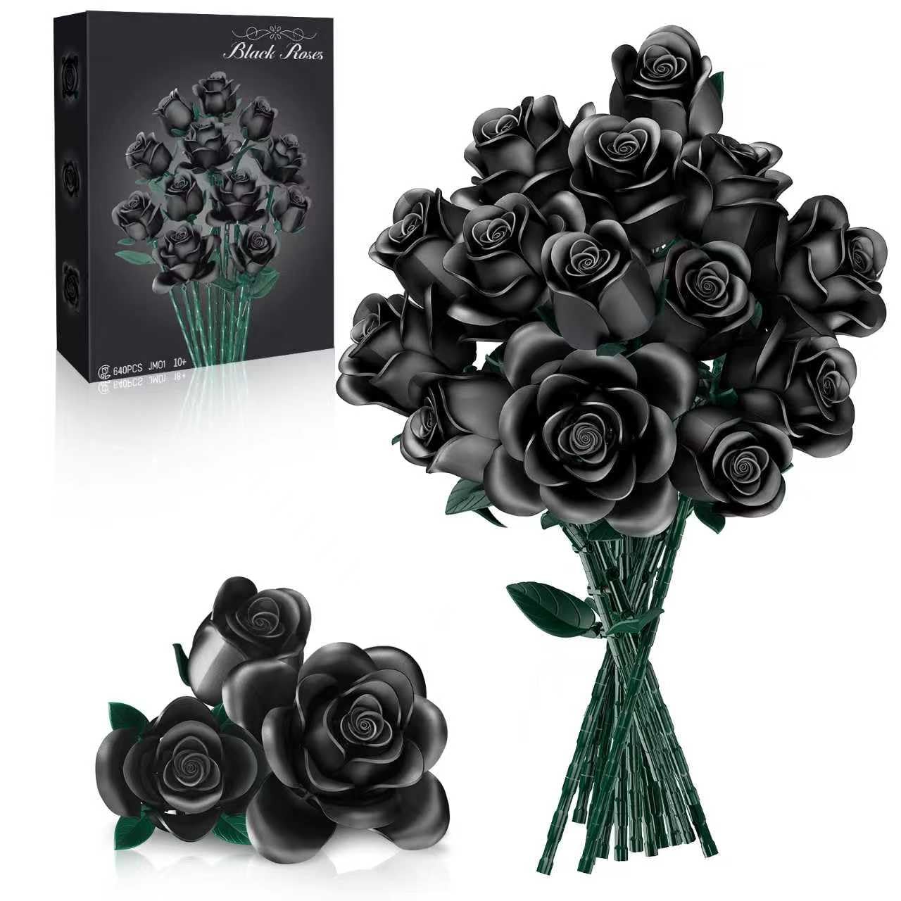 tinytrek Black Rose Bouquet Building Set – 12-Piece Decorative Flowers for Adults