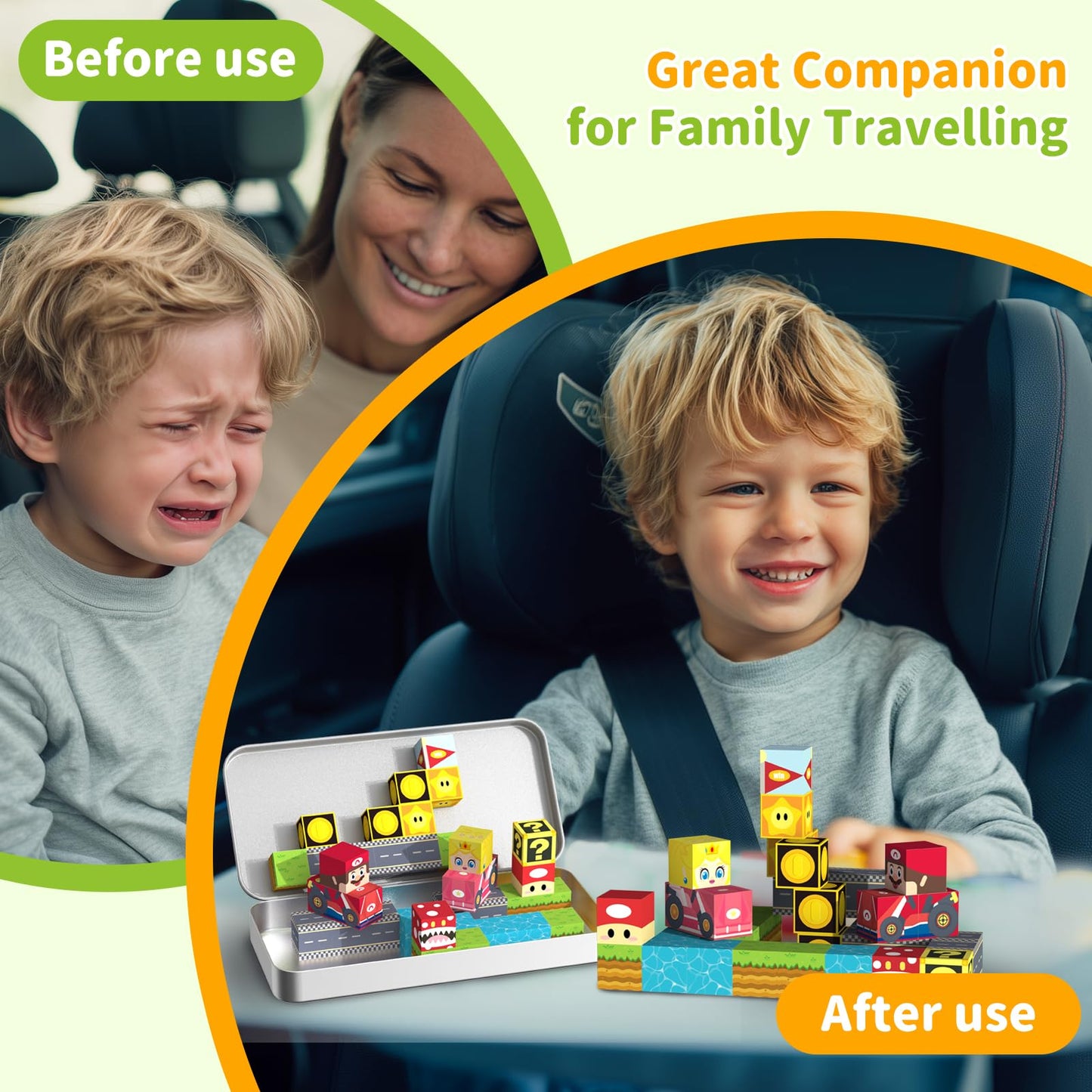 tinytrek 35 PCS Mini Magnetic Tiles Travel Set – Portable STEM Building Blocks for Kids 3-8