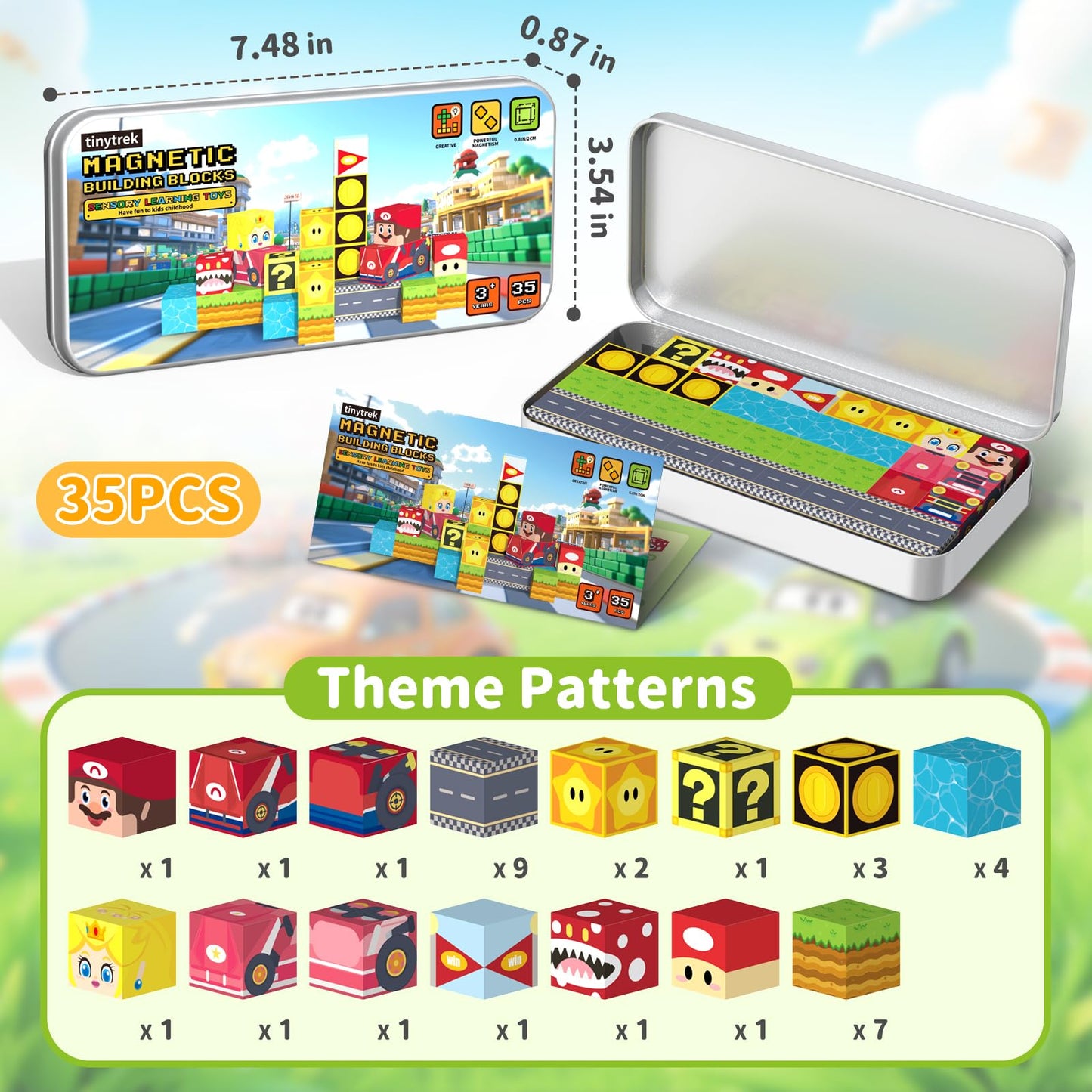 tinytrek 35 PCS Mini Magnetic Tiles Travel Set – Portable STEM Building Blocks for Kids 3-8