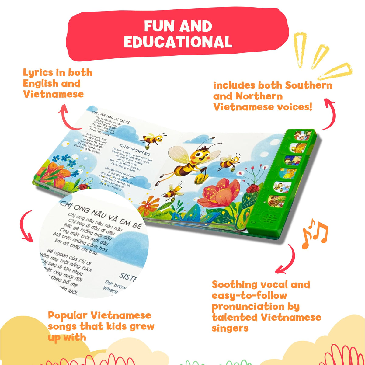 tinywrist AUDIOBOOKS: Bé Sings and Learns Vietnamese — Interactive Bilingual Music Book for Babies, Toddlers & Kids