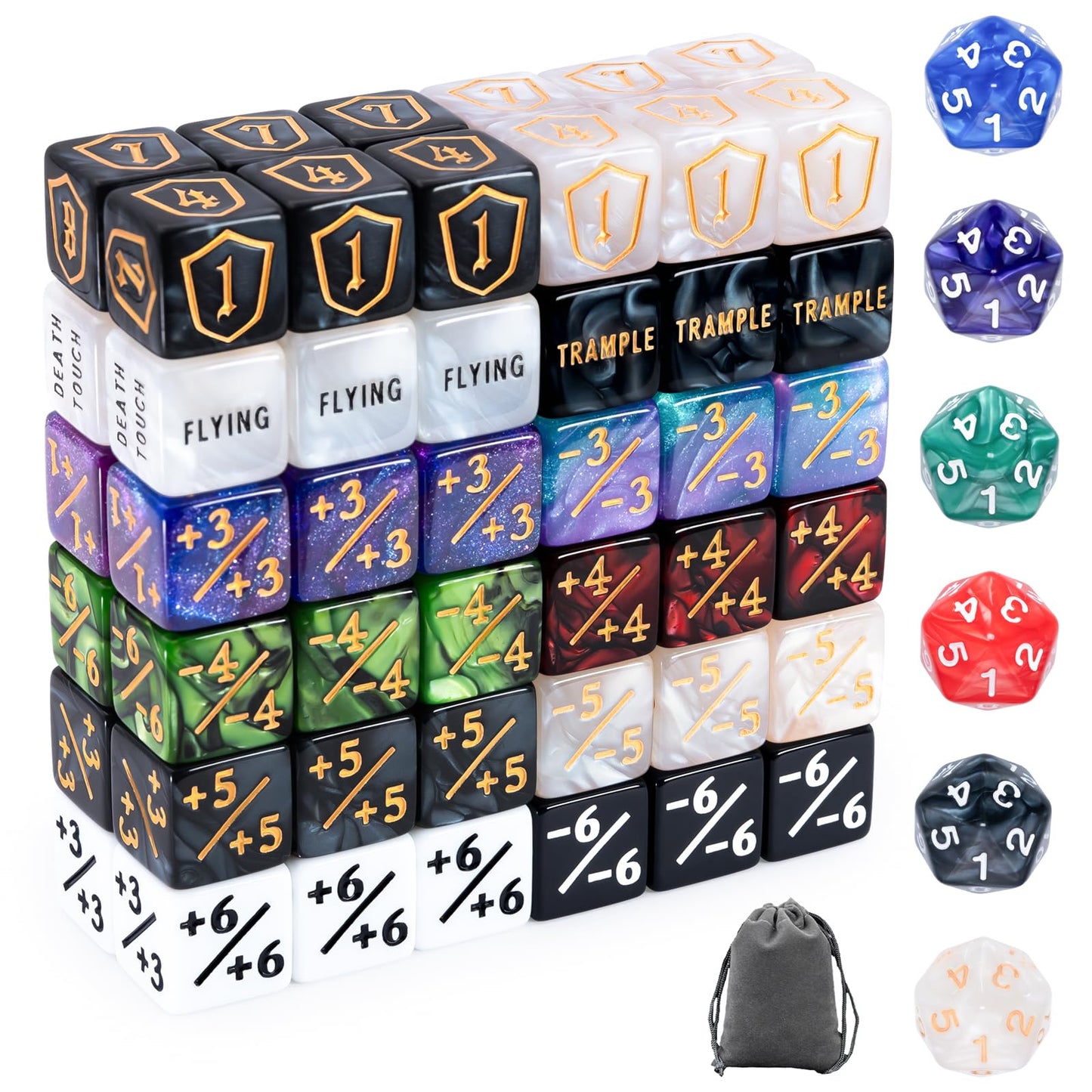 Tinzum 78-Piece MTG Dice Set with Plus 1 Life Counter, Keyword & Shield Dice + Spindown D20 – 12 Colors