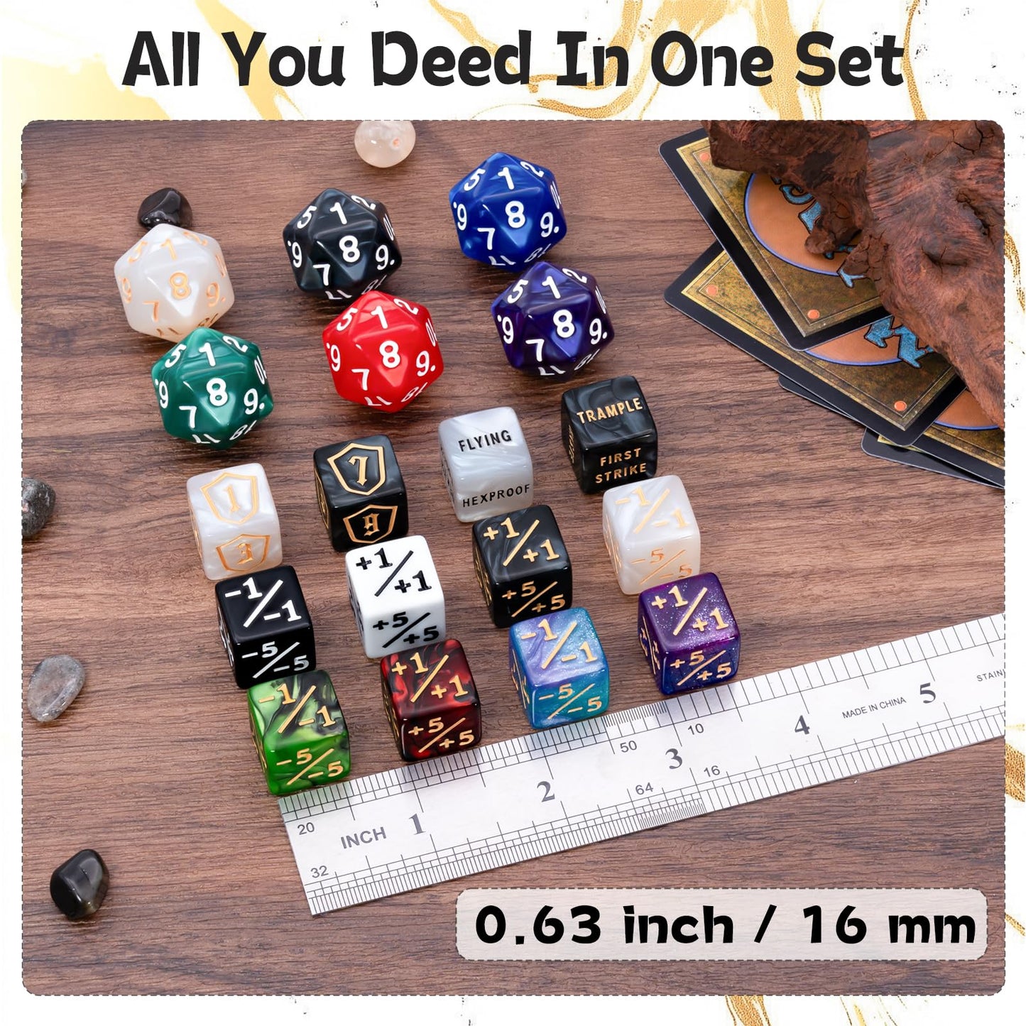 Tinzum 78-Piece MTG Dice Set with Plus 1 Life Counter, Keyword & Shield Dice + Spindown D20 – 12 Colors