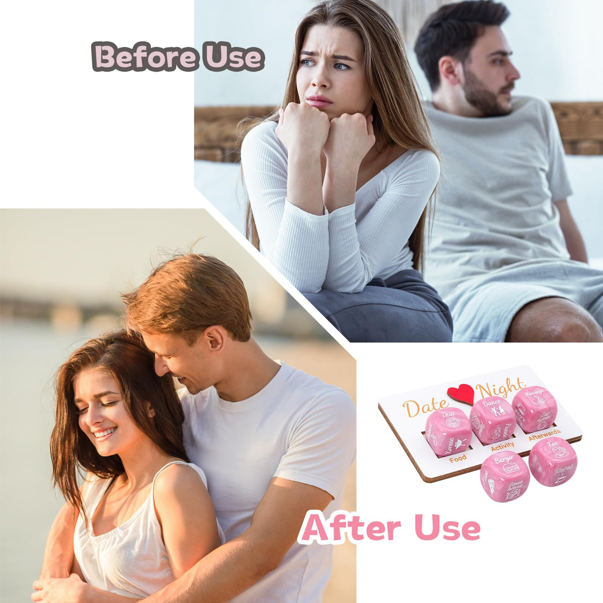 Tinzum Date Night Dice – Pearl Pink 6-Dice Set with Board, Stickers & Satin Bag | Ideal Couples Gift