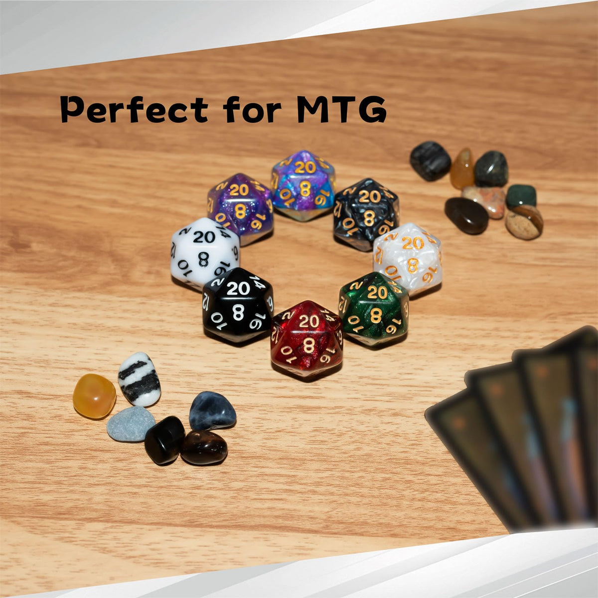 Tinzum 56-Piece MTG Dice Set — 48 Counters, 8 D20s, 8 Colors, Velvet Pouch