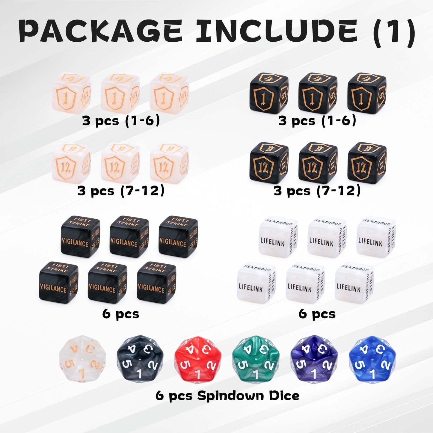 Tinzum 78-Piece MTG Dice Set with Plus 1 Life Counter, Keyword & Shield Dice + Spindown D20 – 12 Colors