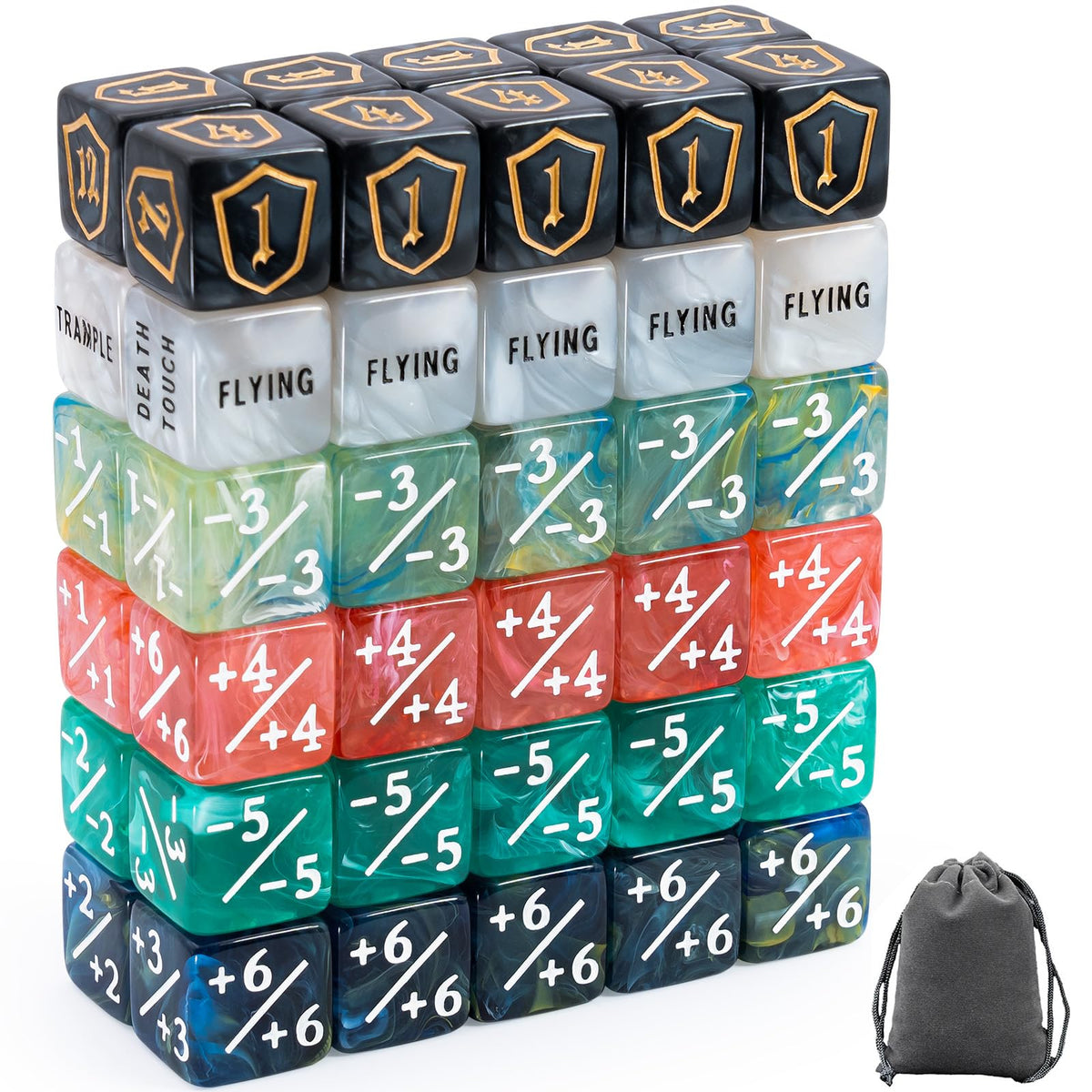 Tinzum 60-Piece MTG Dice Set: Life Counters, Keyword & Shield Dice in 6 Colors
