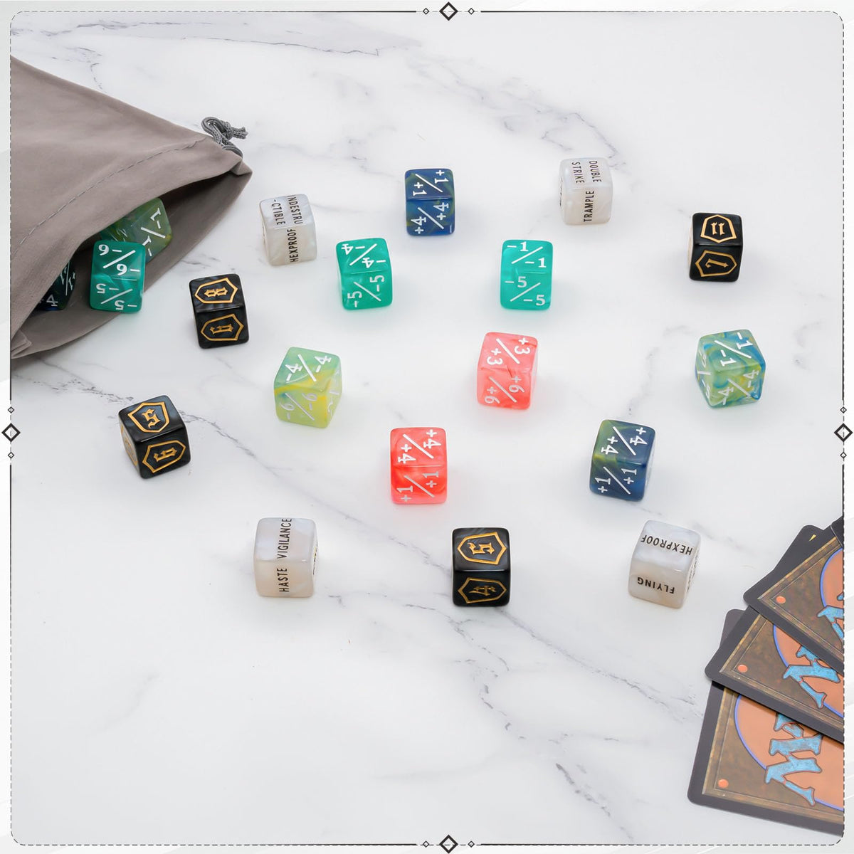 Tinzum 60-Piece MTG Dice Set: Life Counters, Keyword & Shield Dice in 6 Colors