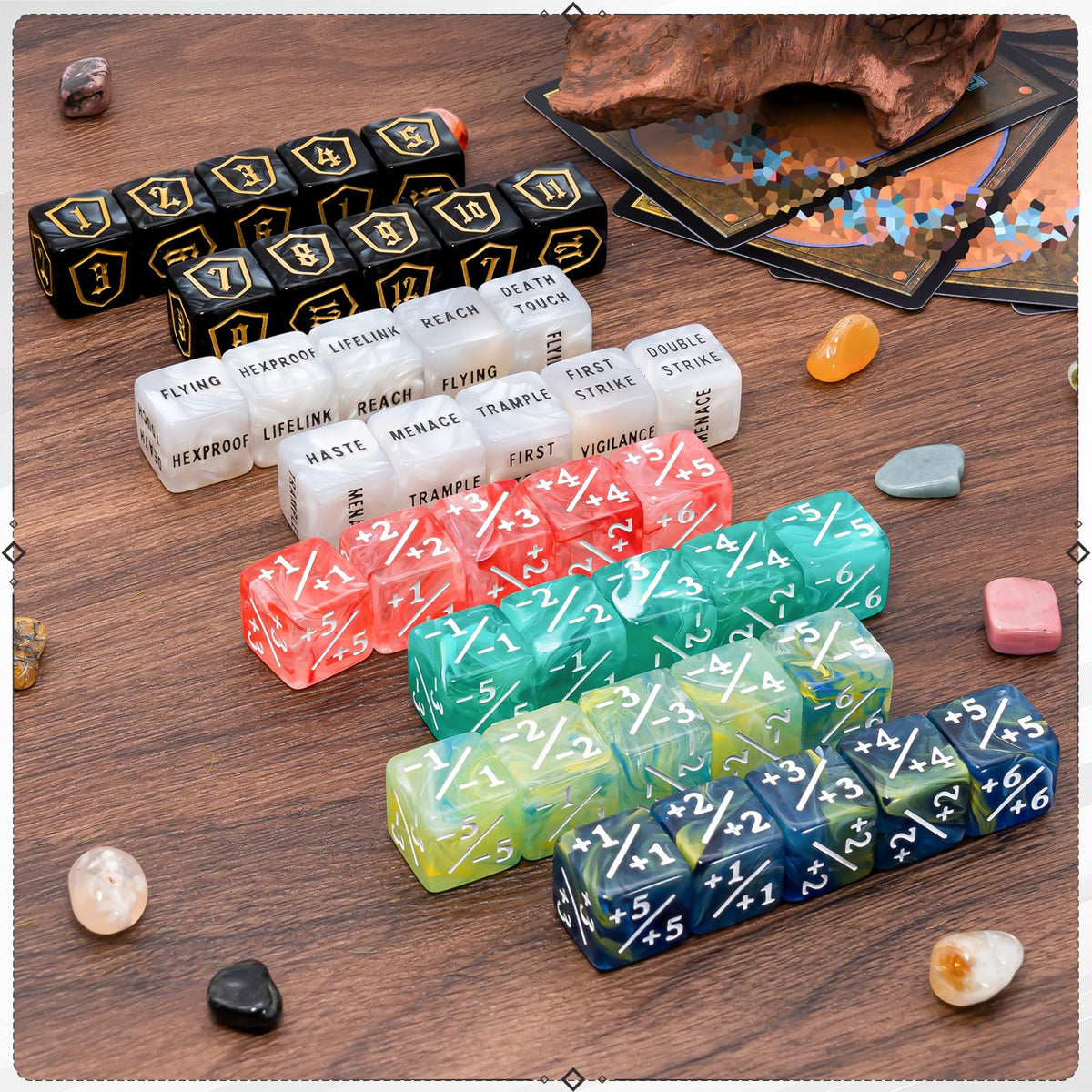 Tinzum 60-Piece MTG Dice Set: Life Counters, Keyword & Shield Dice in 6 Colors