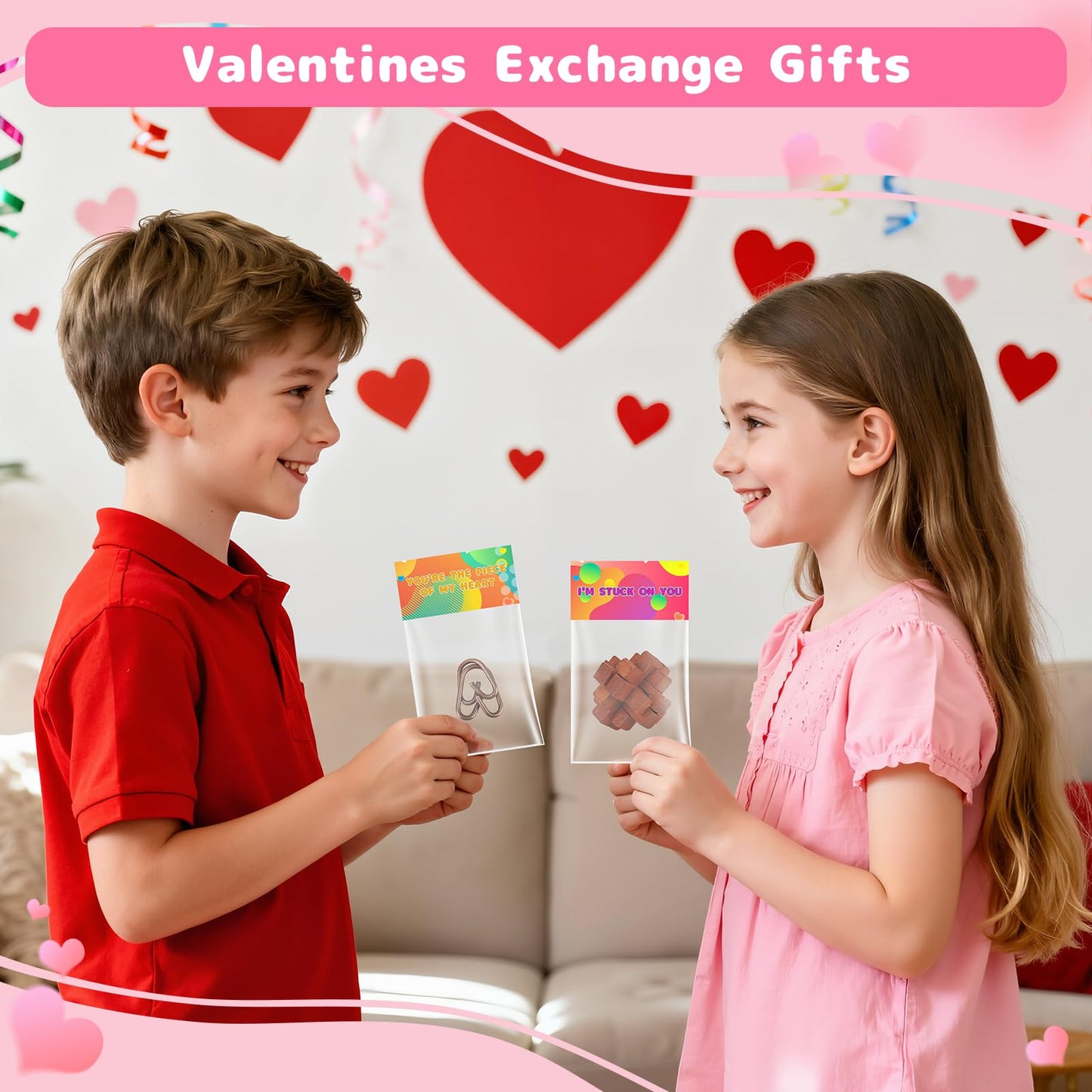 Tiocky Valentine's Day Gifts for Kids — 24 Pcs Cards & Brain Teaser Puzzles for Classroom Exchange