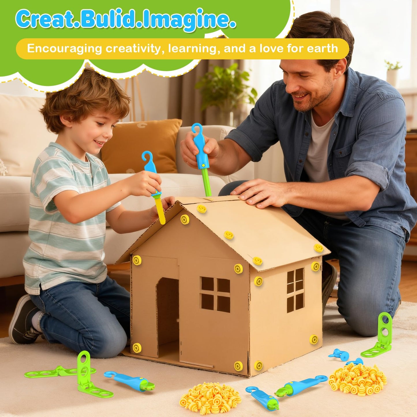 Tiocky Cardboard Construction Kit – 173-Piece STEM DIY Set for Kids