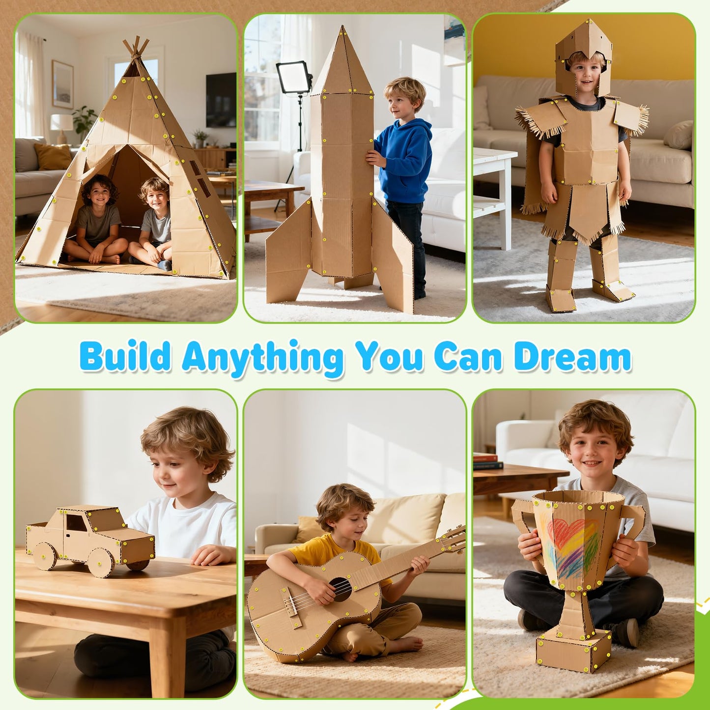 Tiocky Cardboard Construction Kit – 173-Piece STEM DIY Set for Kids