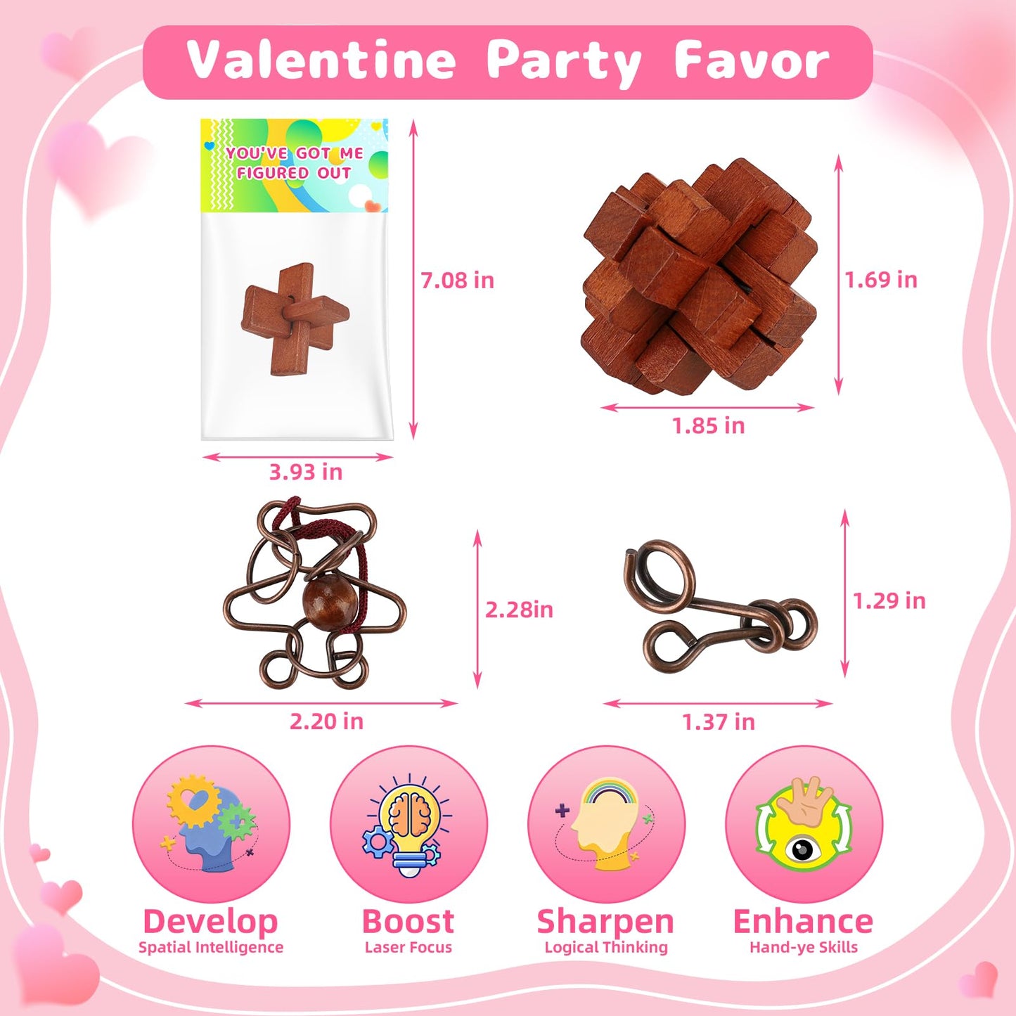 Tiocky Valentine's Day Gifts for Kids — 24 Pcs Cards & Brain Teaser Puzzles for Classroom Exchange