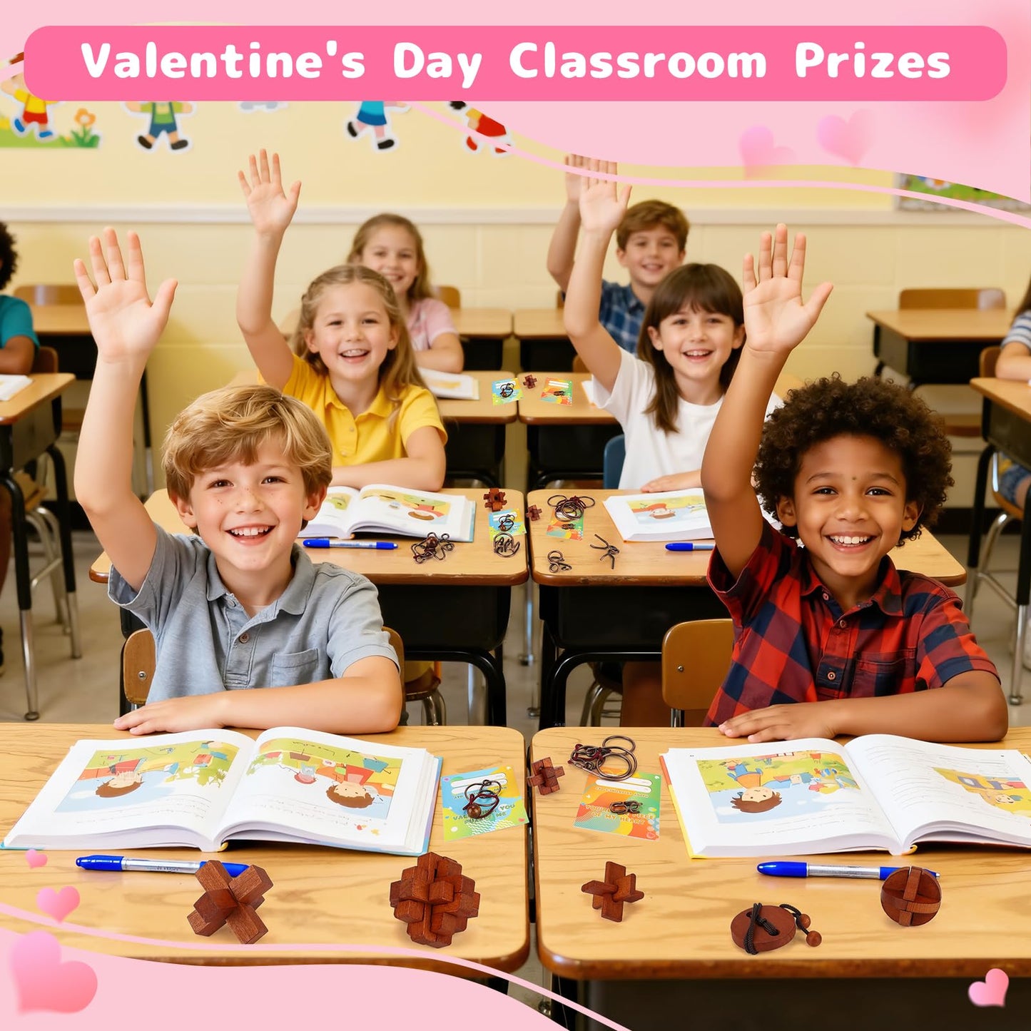 Tiocky Valentine's Day Gifts for Kids — 24 Pcs Cards & Brain Teaser Puzzles for Classroom Exchange