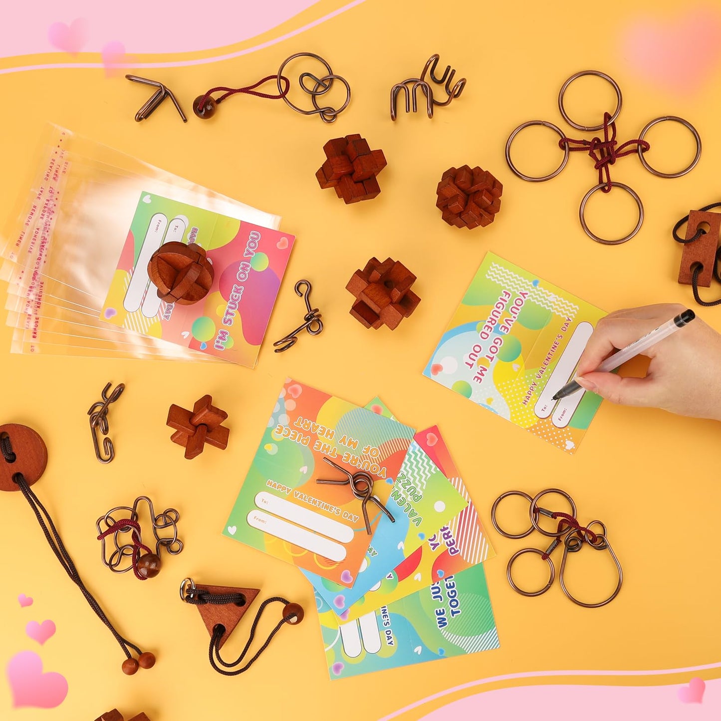 Tiocky Valentine's Day Gifts for Kids — 24 Pcs Cards & Brain Teaser Puzzles for Classroom Exchange