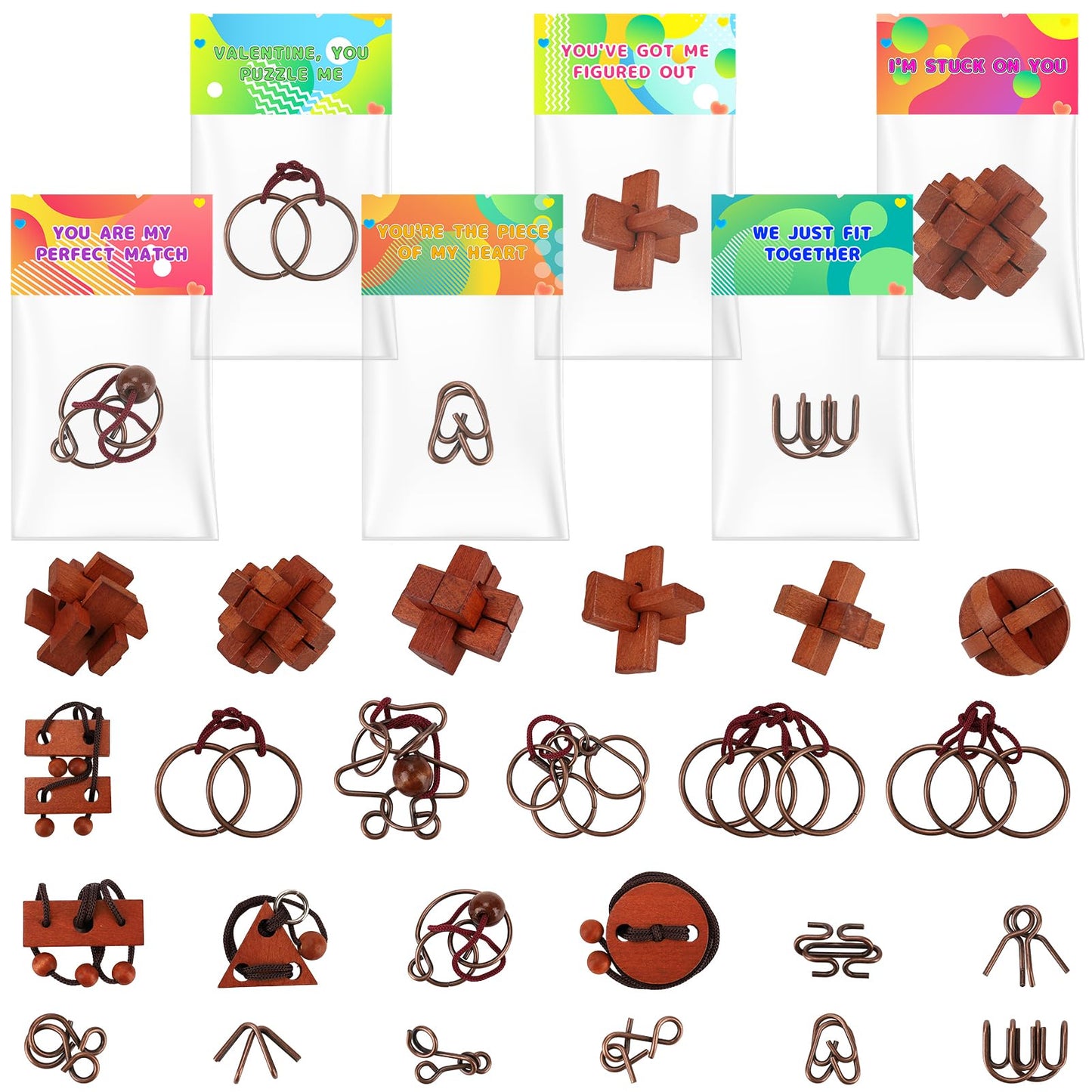 Tiocky Valentine's Day Gifts for Kids — 24 Pcs Cards & Brain Teaser Puzzles for Classroom Exchange