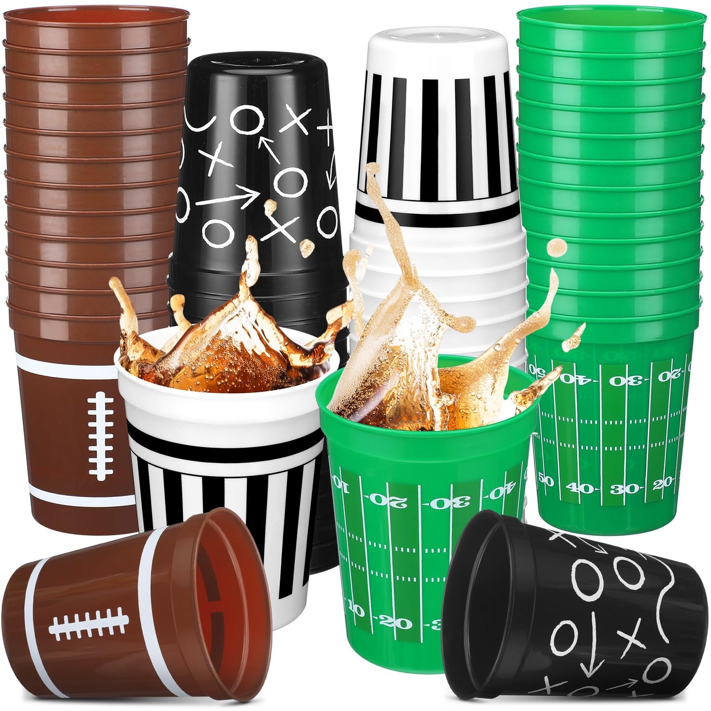 Tioncy 48 Pack Football Plastic Cups – 16 oz Reusable Party Cups, 4 Designs
