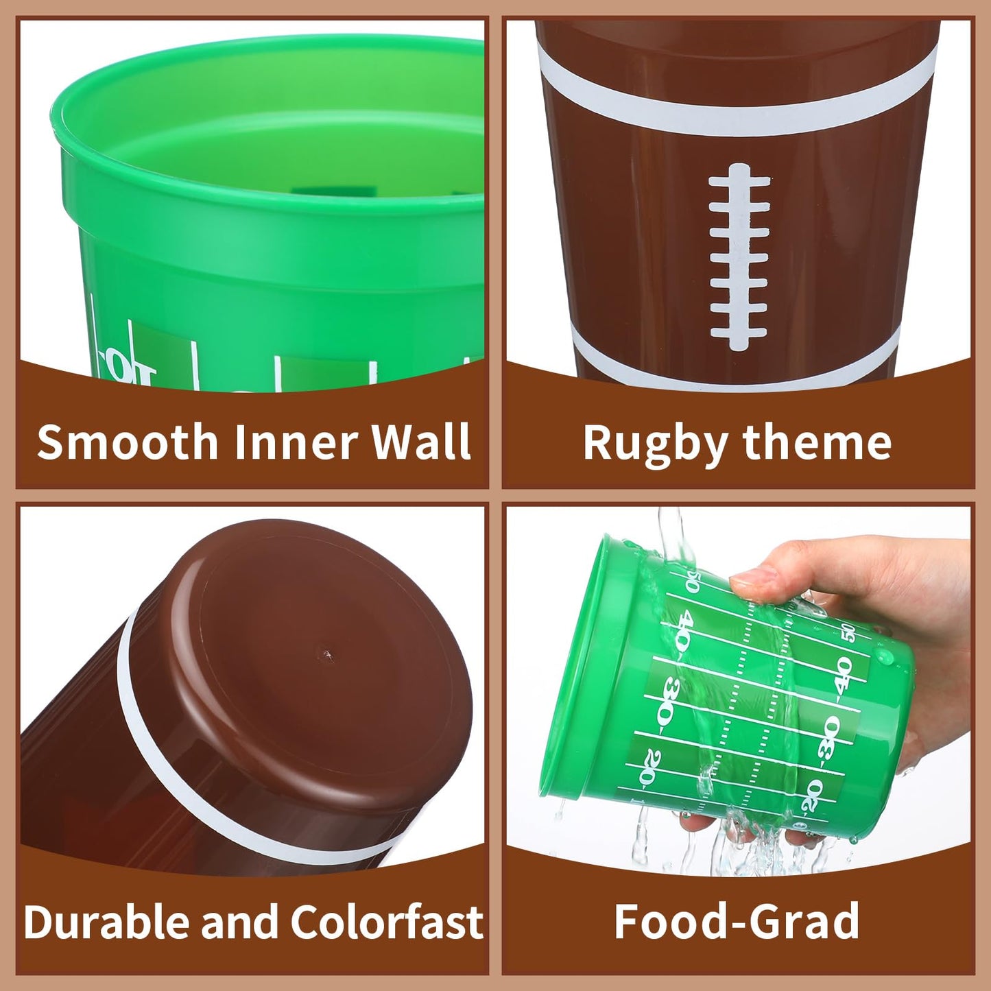 Tioncy 48 Pack Football Plastic Cups – 16 oz Reusable Party Cups, 4 Designs