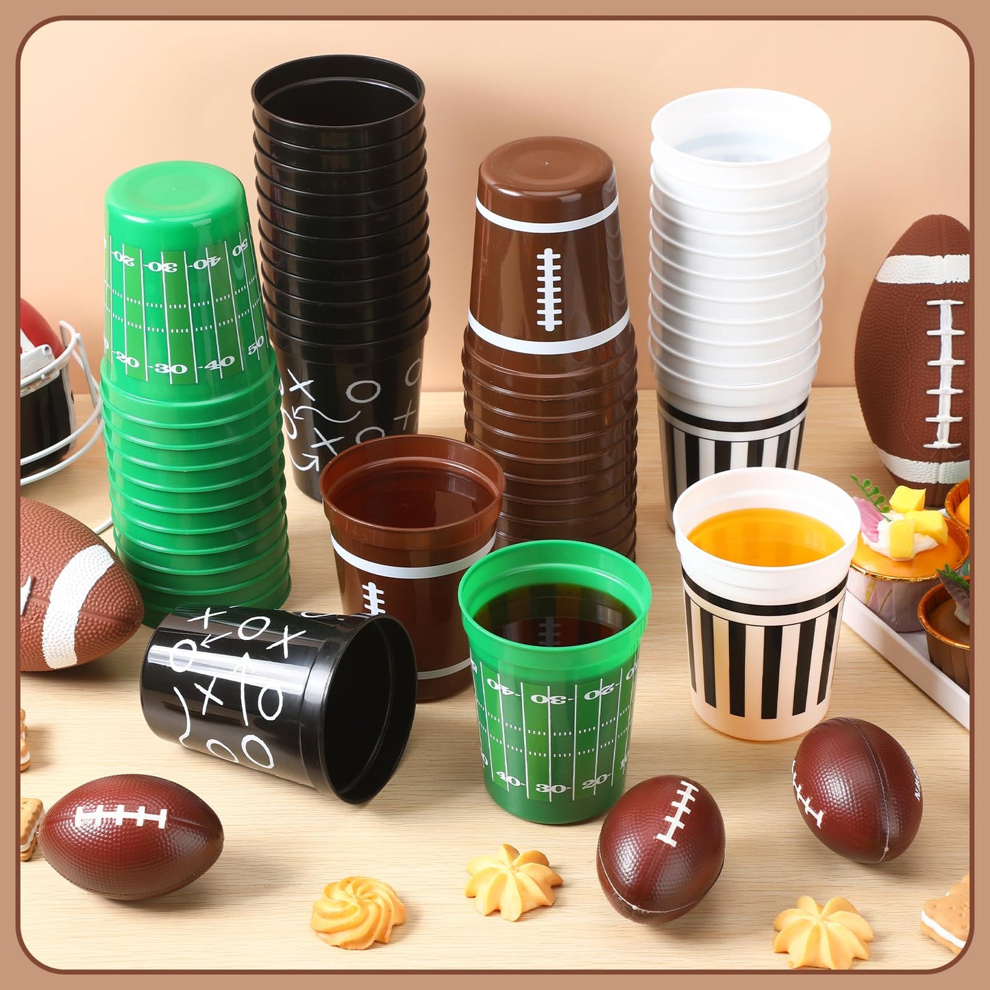 Tioncy 48 Pack Football Plastic Cups – 16 oz Reusable Party Cups, 4 Designs