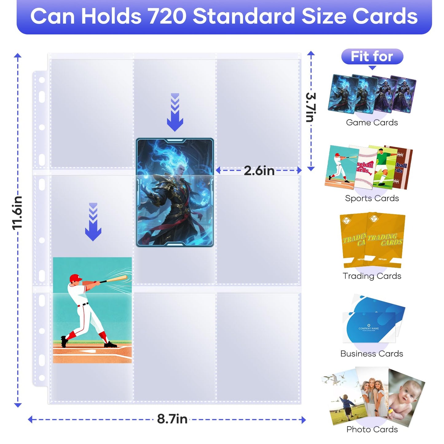 TiopLior 40 Pack 9-Pocket Page Protectors for 3 Ring Binders – 720 Cards, Double-Sided