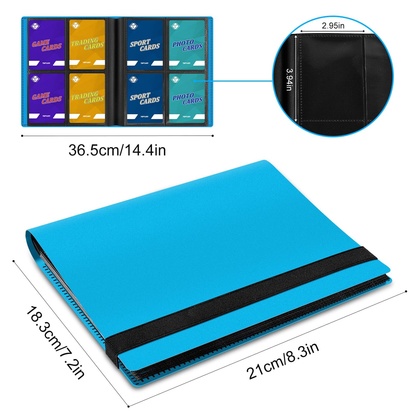 TiopLior 4 Pocket Card Binder – 160 Sleeves, 2.5 x 3.5in Cards, MTG & Sports Card Album (Blue)