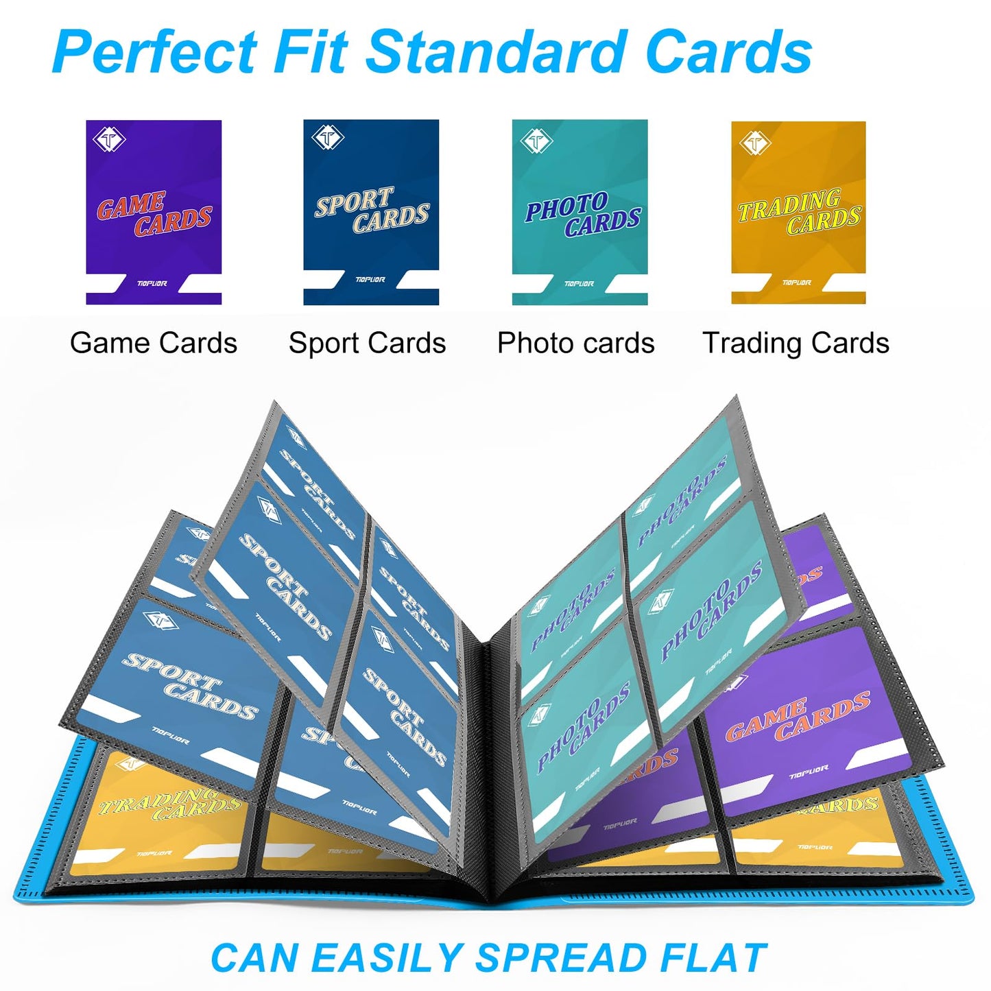 TiopLior 4 Pocket Card Binder – 160 Sleeves, 2.5 x 3.5in Cards, MTG & Sports Card Album (Blue)