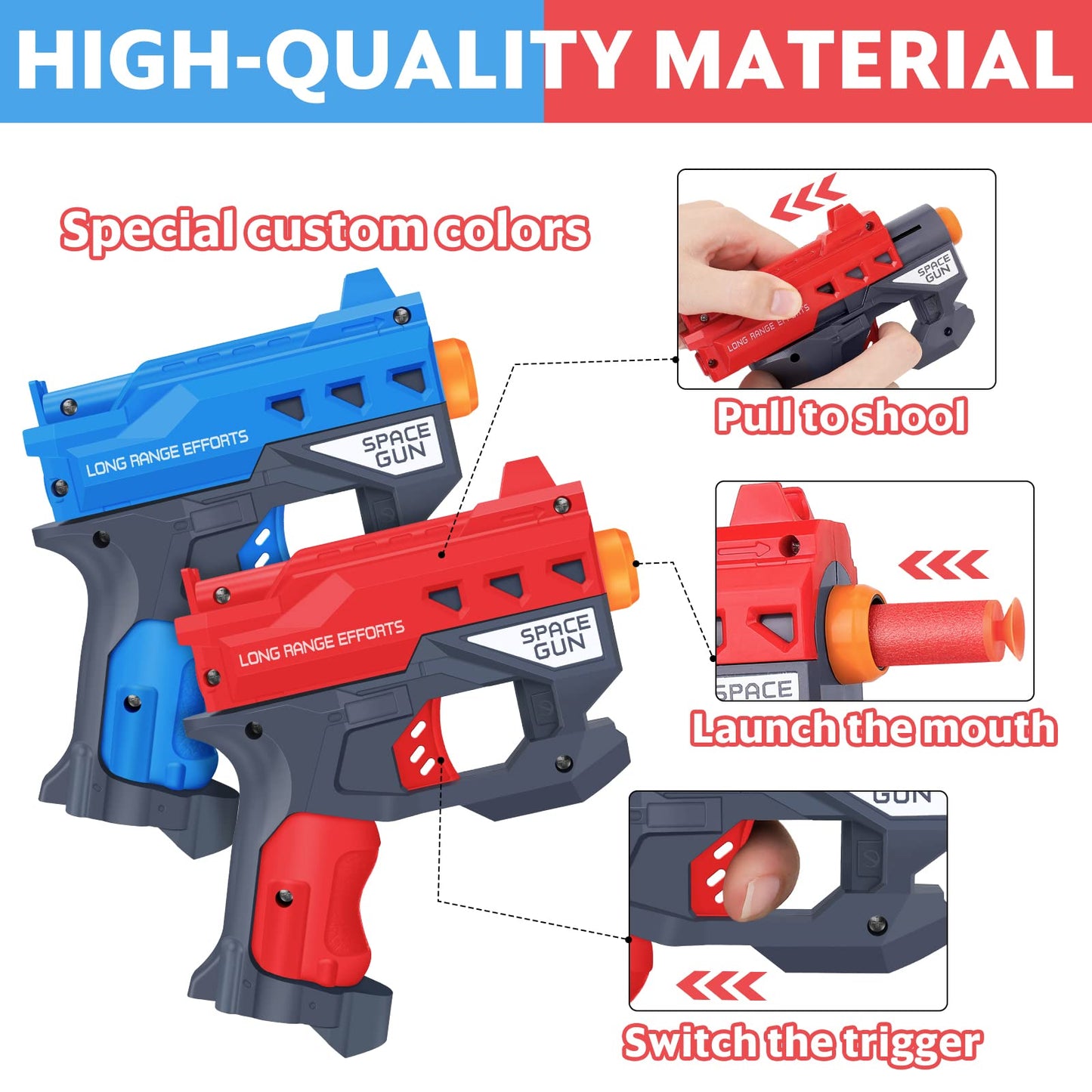 TiopLior 2-Pack Blaster Guns for Kids (Ages 4-9) – 60 Foam Bullets, Safety Goggles & Wristbands