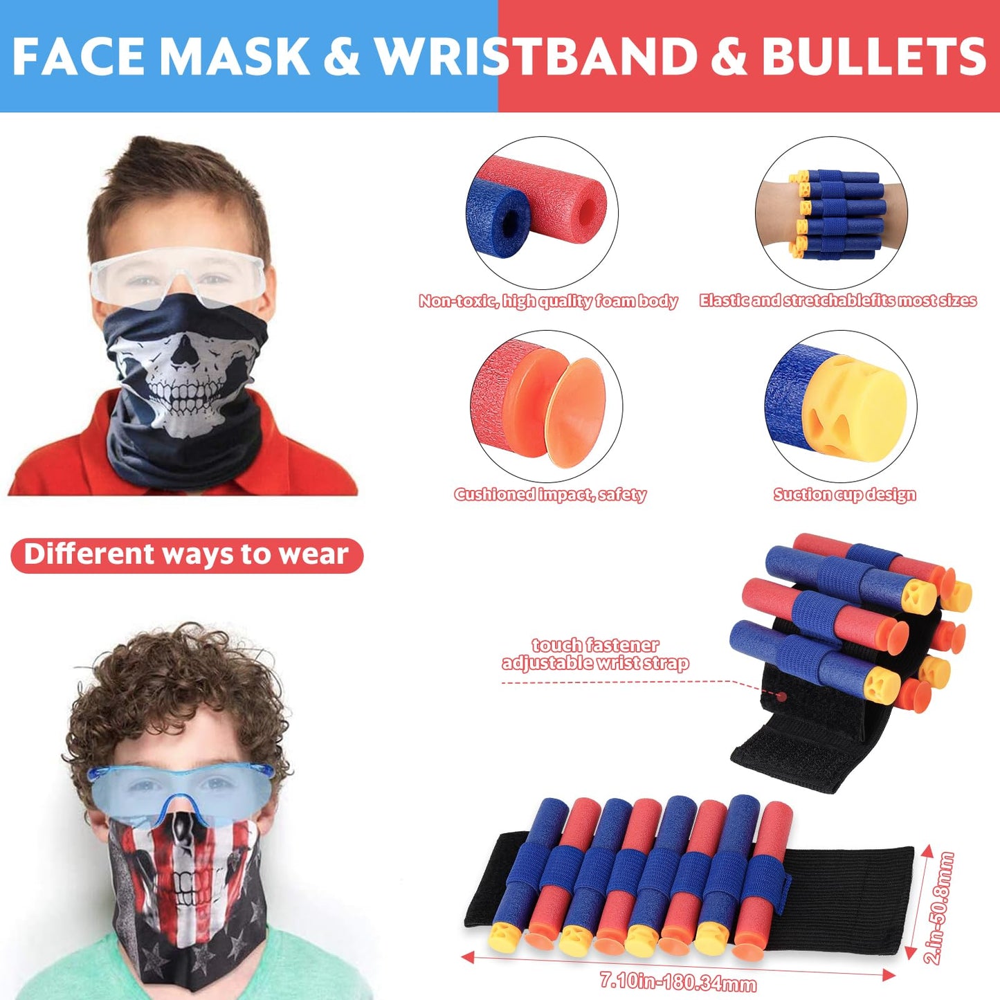 TiopLior 2-Pack Blaster Guns for Kids (Ages 4-9) – 60 Foam Bullets, Safety Goggles & Wristbands