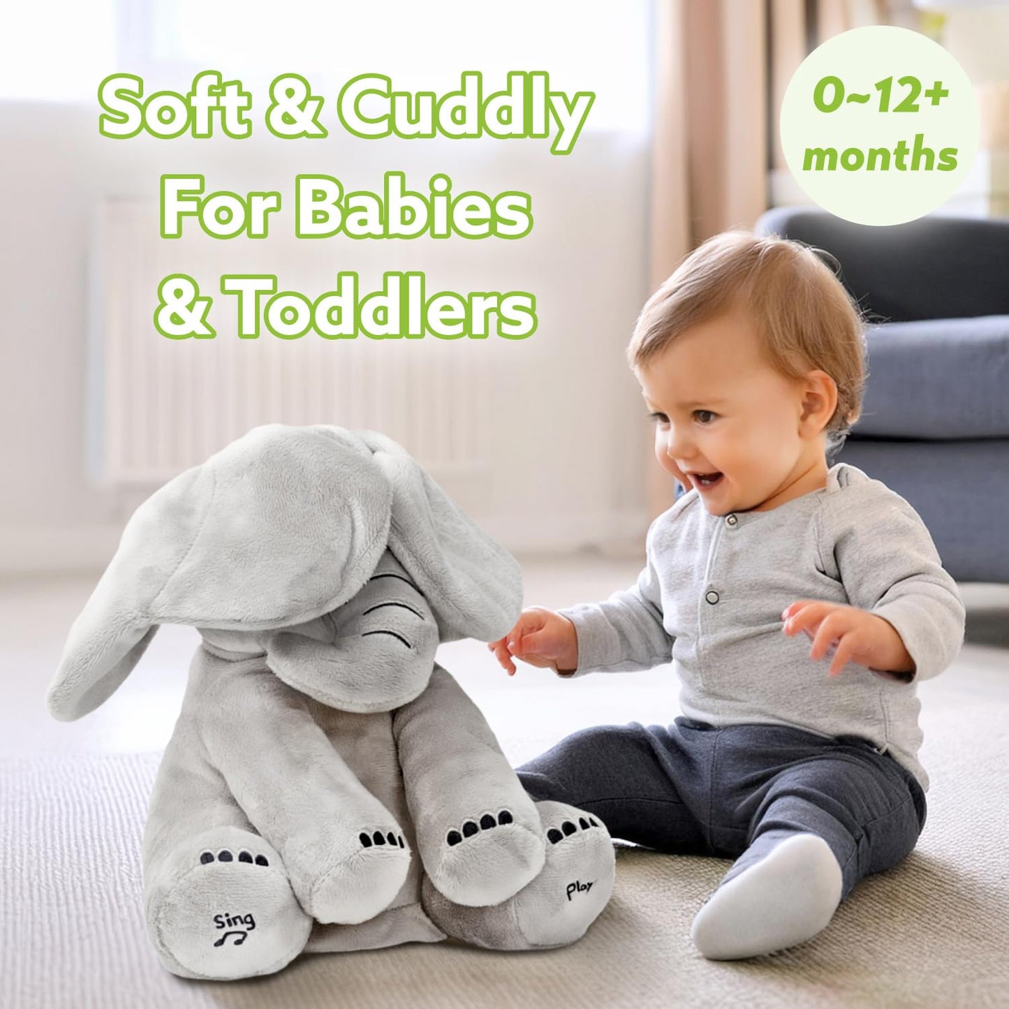 Tippi Peek-a-Boo Elephant Toy – Interactive Singing Plush for Babies 0-12 Months