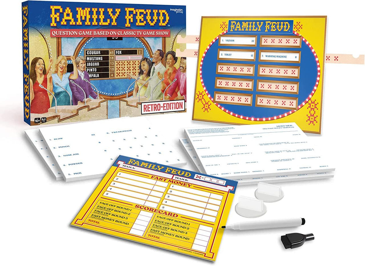 TIPSY LAND Family Feud Retro Edition Card Game – 1970s Questions & Modern Surveys
