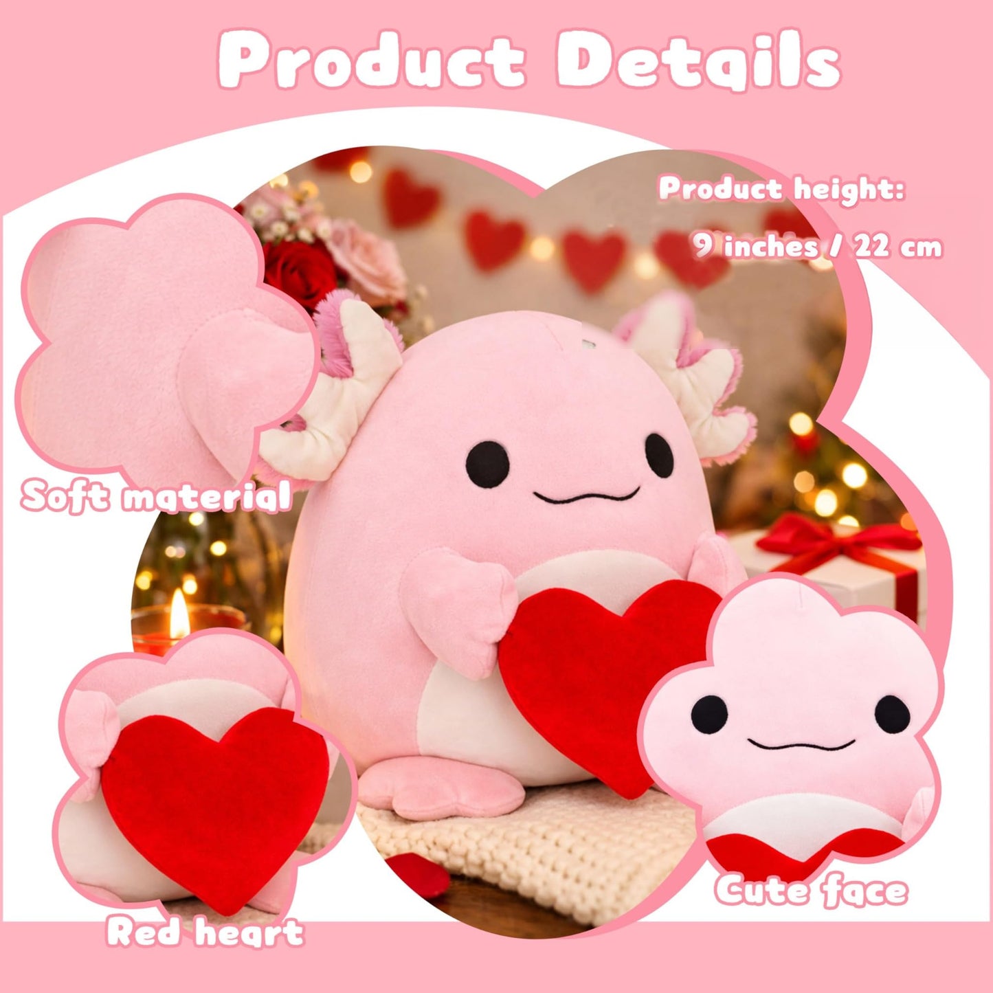 Tiralia Adorable Heart-Hugging Axolotl Plush Toy – 11-Inch Soft Stuffed Animal for Kids & Collectors