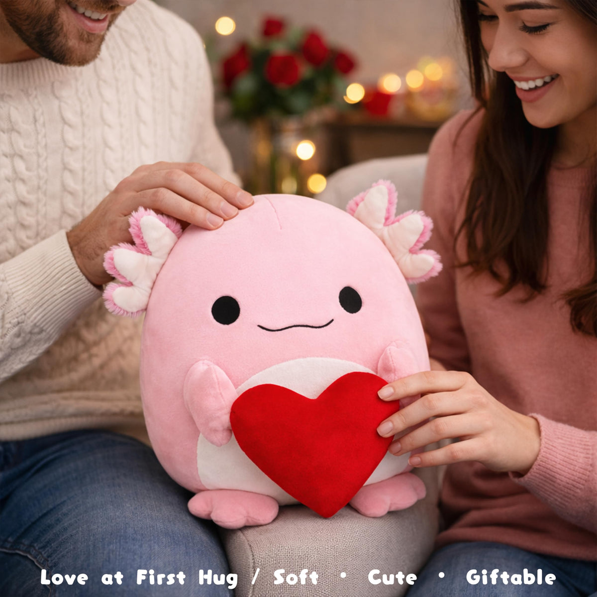 Tiralia Adorable Heart-Hugging Axolotl Plush Toy – 11-Inch Soft Stuffed Animal for Kids & Collectors