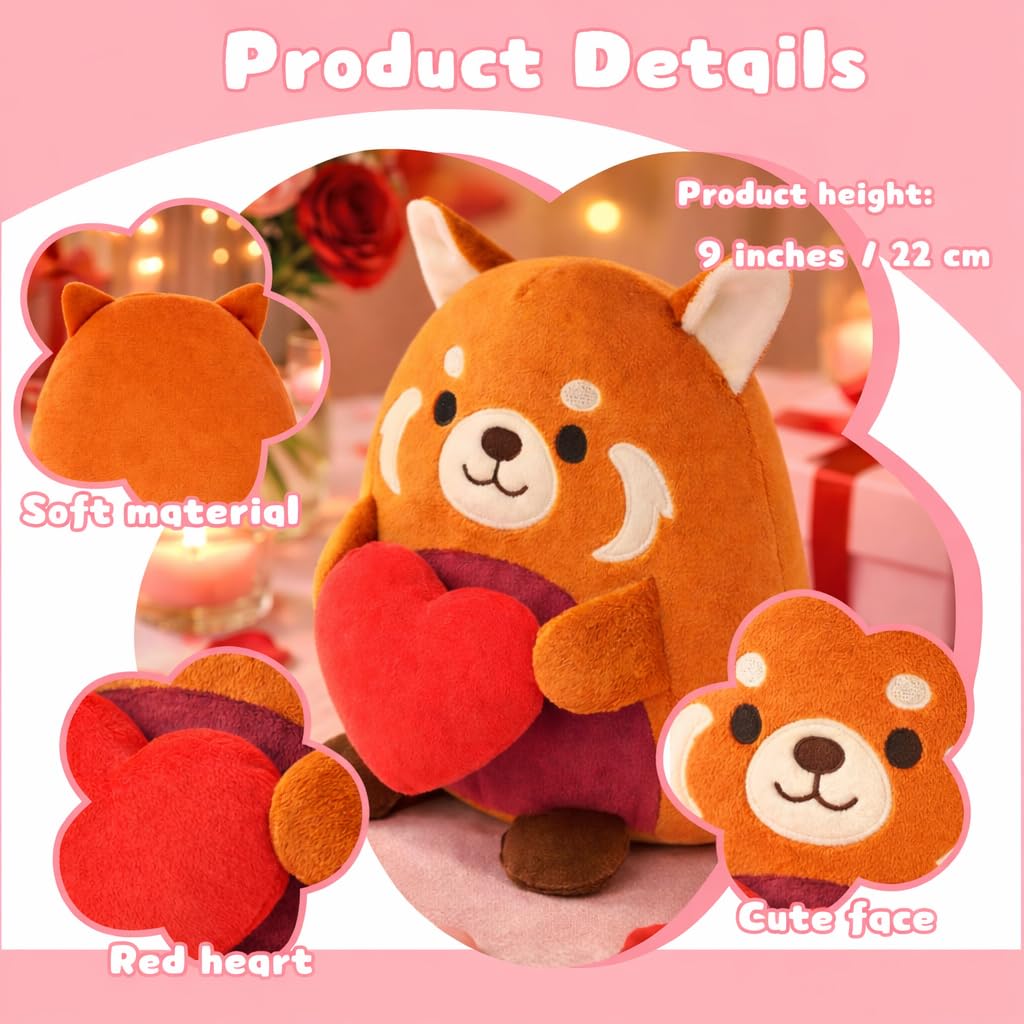 Tiralia Adorable Heart-Hugging Red Panda Plush Toy — 9-Inch Soft Red Panda Gift for Kids