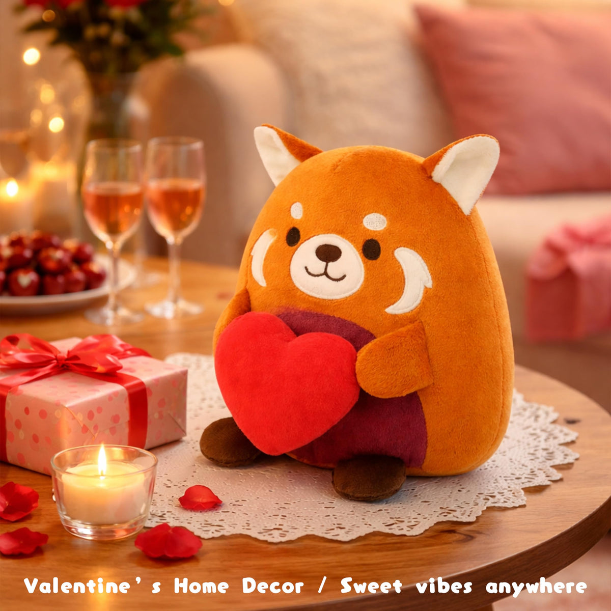 Tiralia Adorable Heart-Hugging Red Panda Plush Toy — 9-Inch Soft Red Panda Gift for Kids