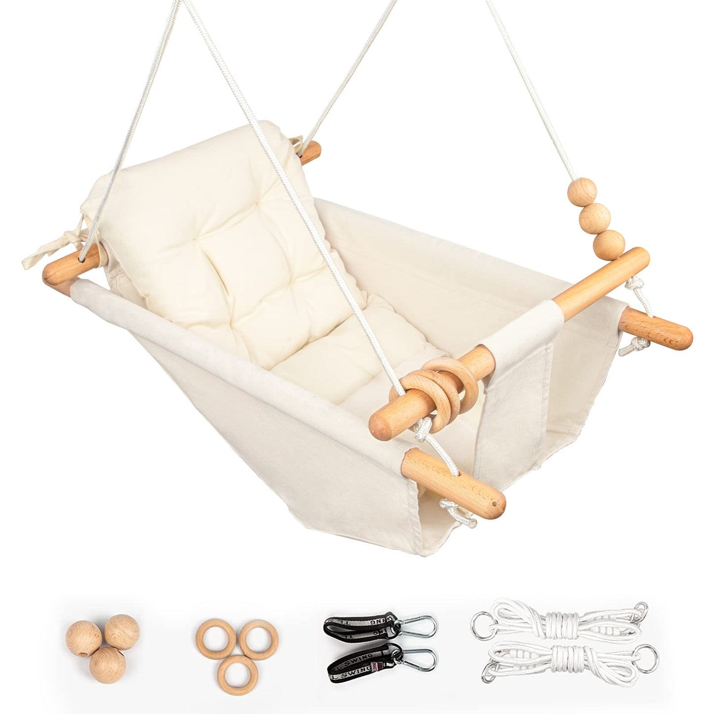 Tislly Baby Swing – Indoor/Outdoor Tree-Design Swing for Infants to Toddlers, 5-Point Safety Belt, Cream