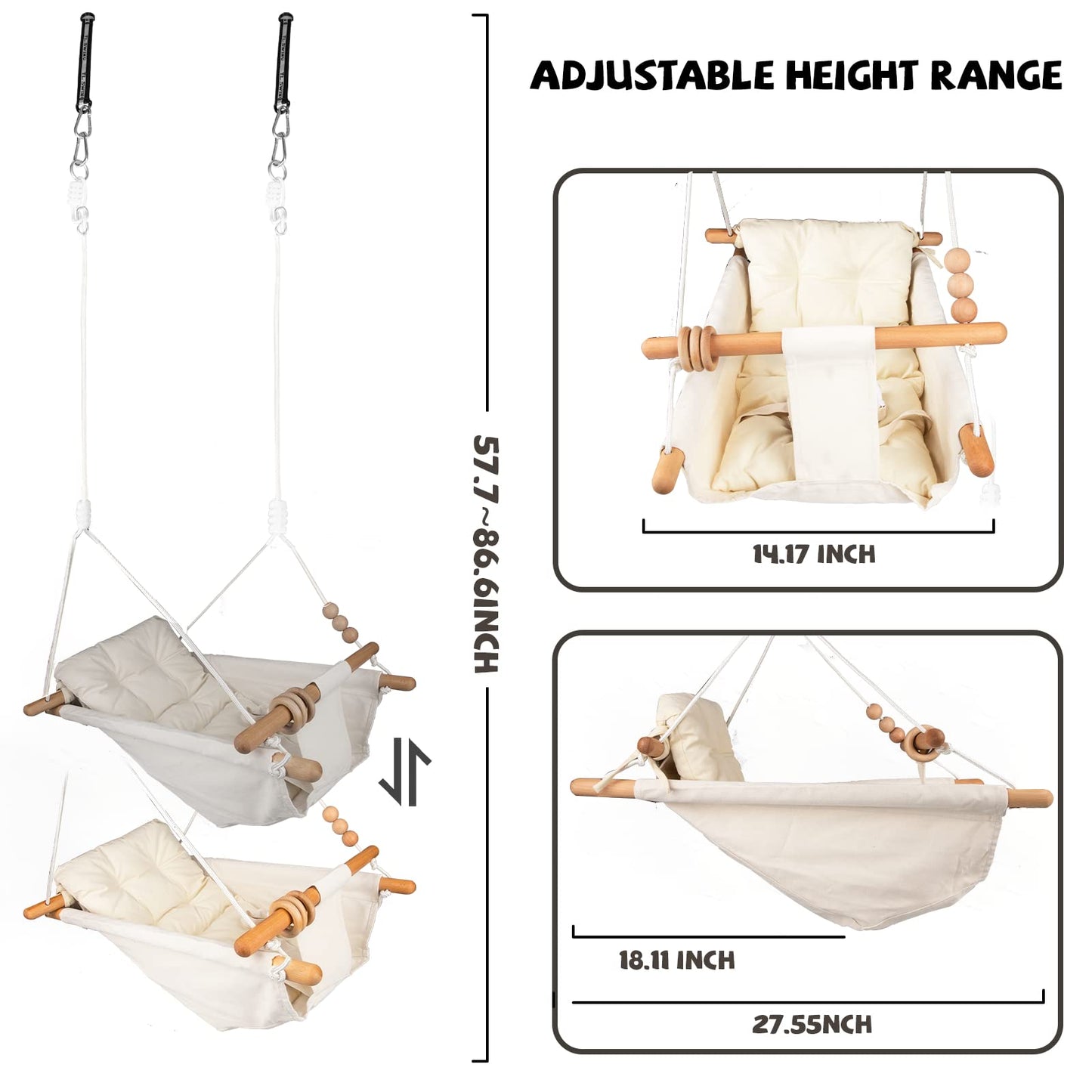 Tislly Baby Swing – Indoor/Outdoor Tree-Design Swing for Infants to Toddlers, 5-Point Safety Belt, Cream