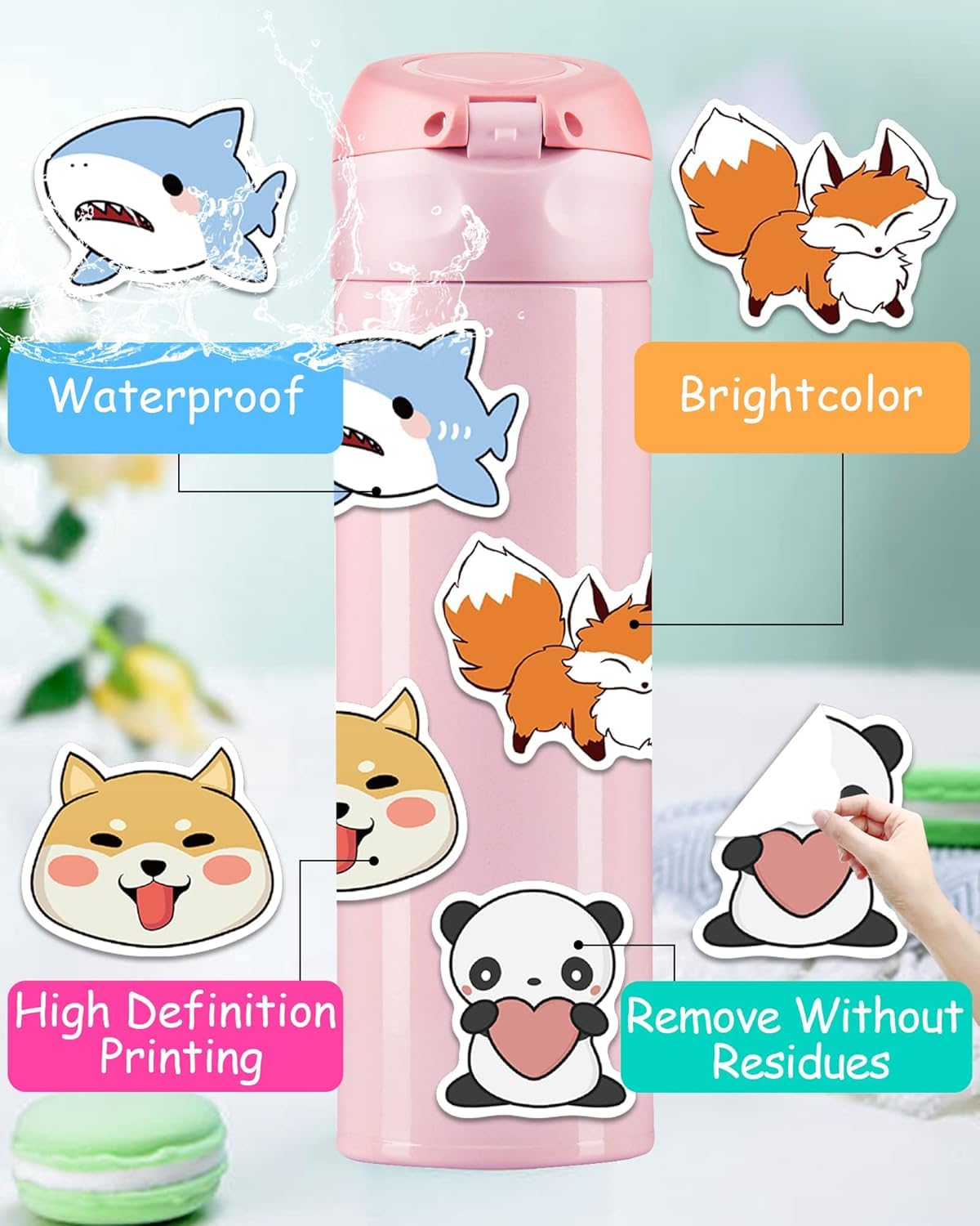 TIT COOPOPE 106PCS Non-Repeating Animal Stickers – Waterproof Vinyl