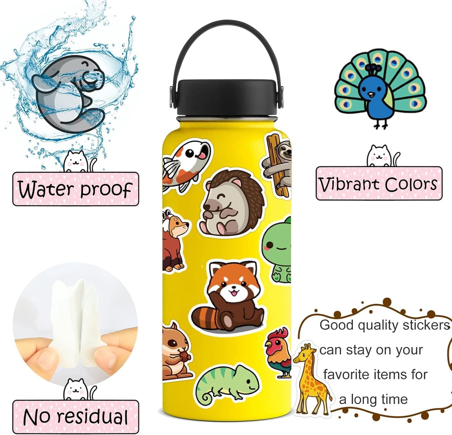 TIT COOPOPE 106PCS Non-Repeating Animal Stickers – Waterproof Vinyl