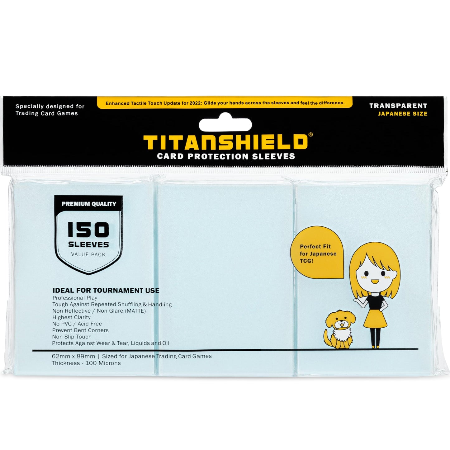 TitanShield 150 Sleeve Clear (62x89mm) – Small Japanese Sized Card Sleeves for Yu-Gi-Oh, Cardfight!! Vanguard & Photocards